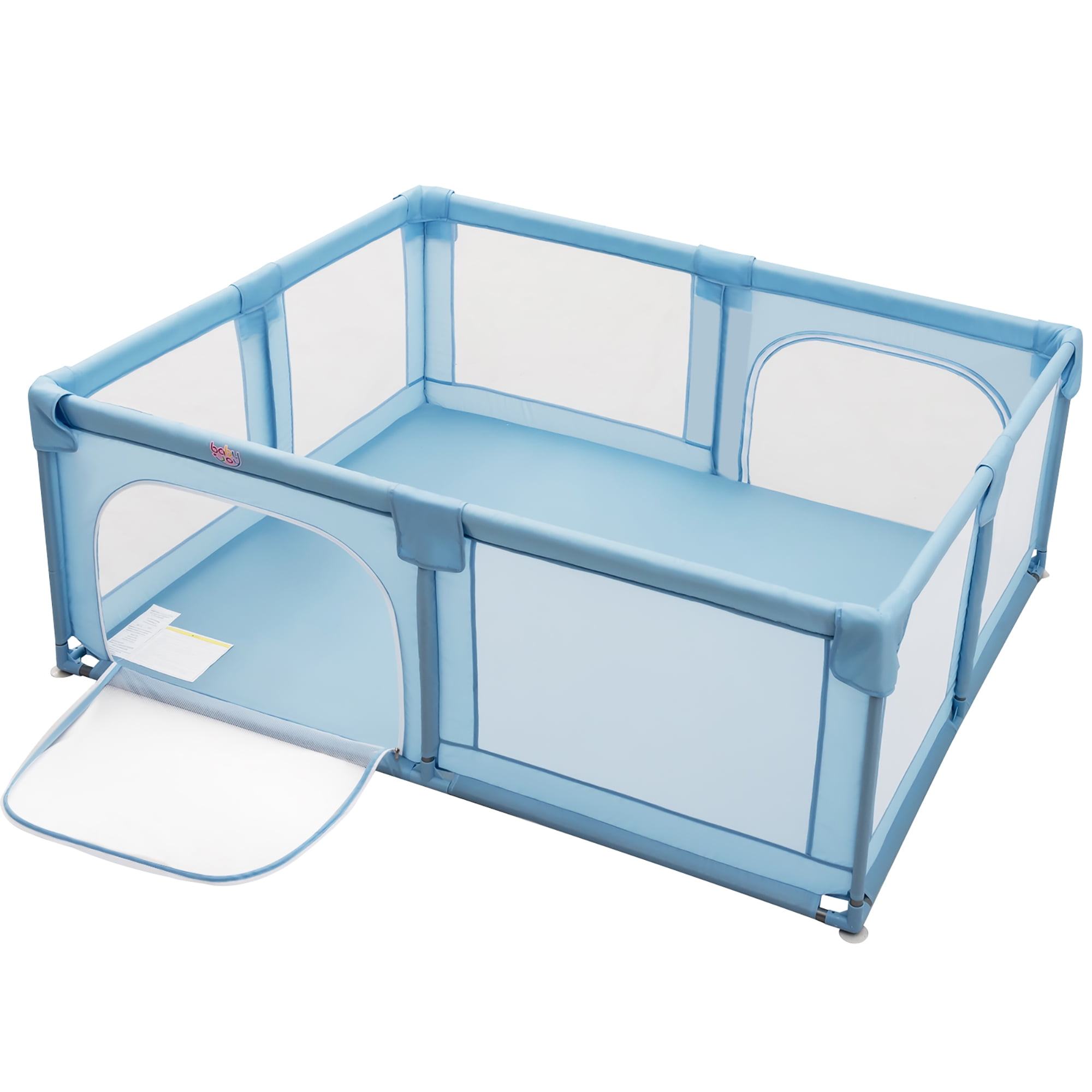 Costway Playpen Extra Large Unisex Kids Baby Activity Center Safety Play Yard with Gate Blue - Image 6