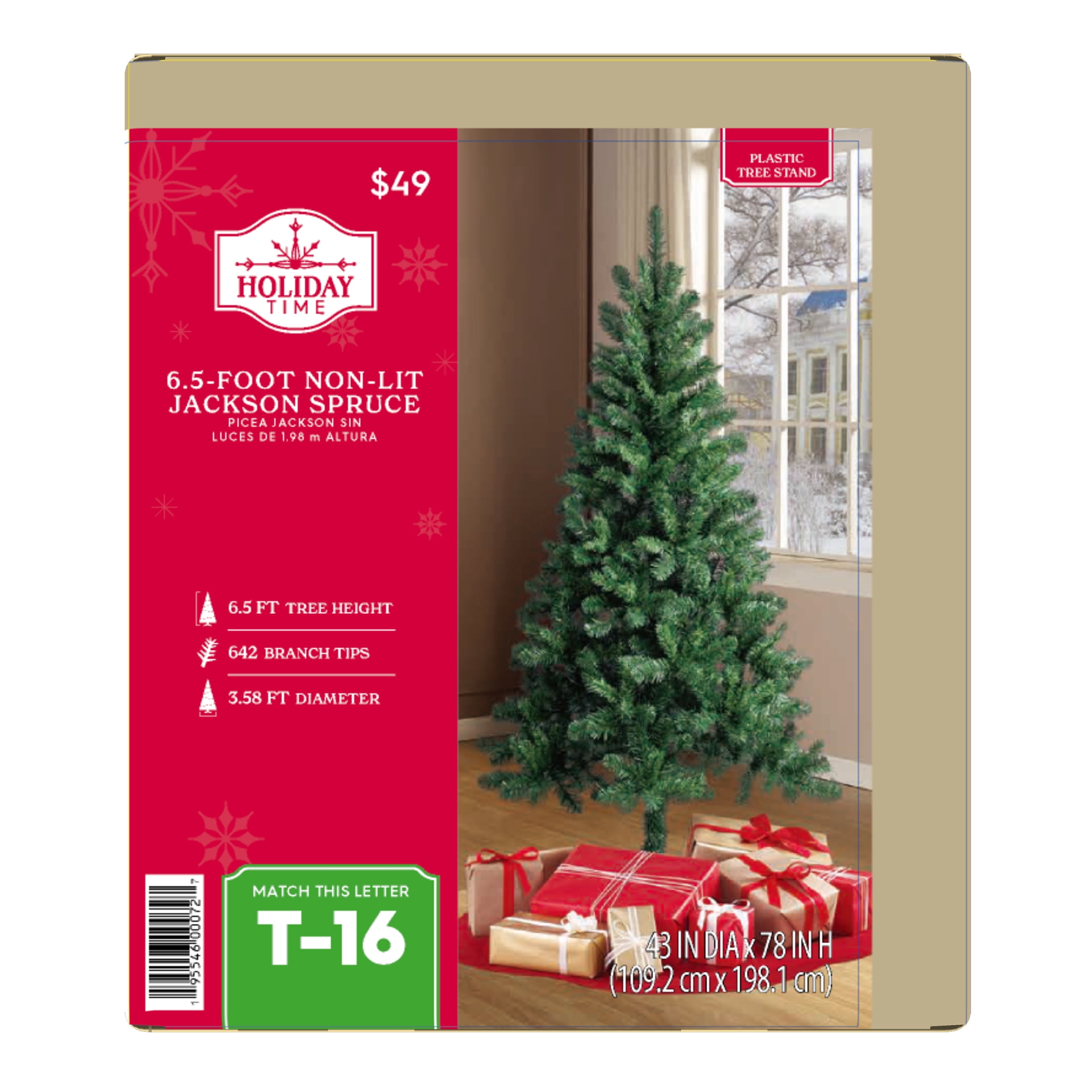 6.5 ft Un-Lit Jackson Spruce Artificial Christmas Tree with Stand, by Holiday Time - Image 4