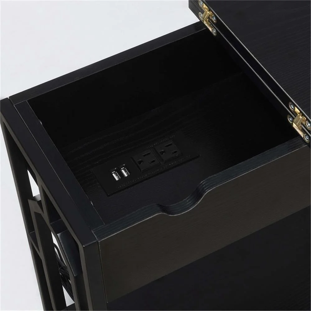 Omega Flip Top End Table with Charging Station - Black Wood Finish & Black Frame - Image 5