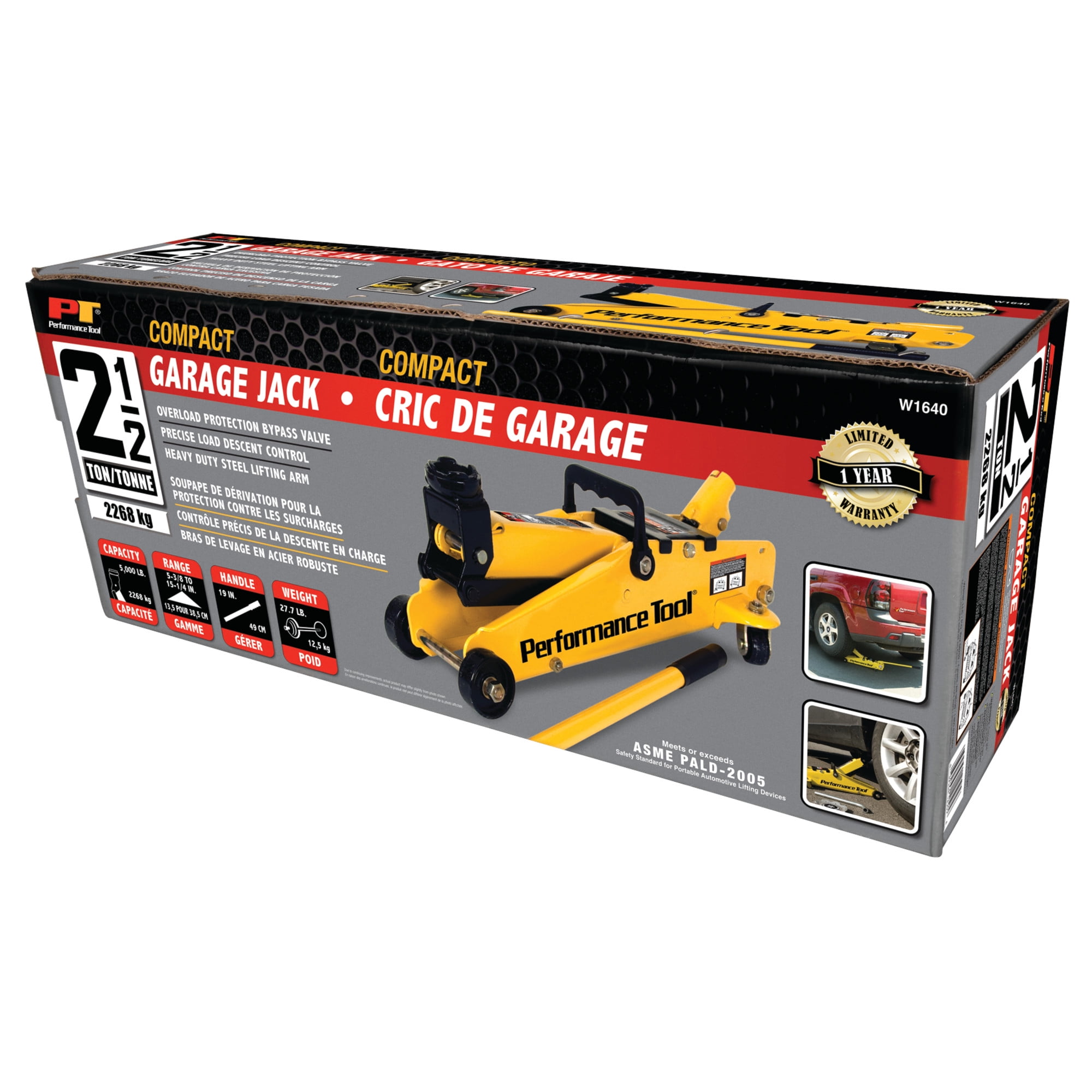 Performance Tool W1640 2-1/2 Ton Garage Jack, (5,000 lbs.) 5-15.5-Inch Lift, Swivel Casters, For Cars/Trucks - Image 8