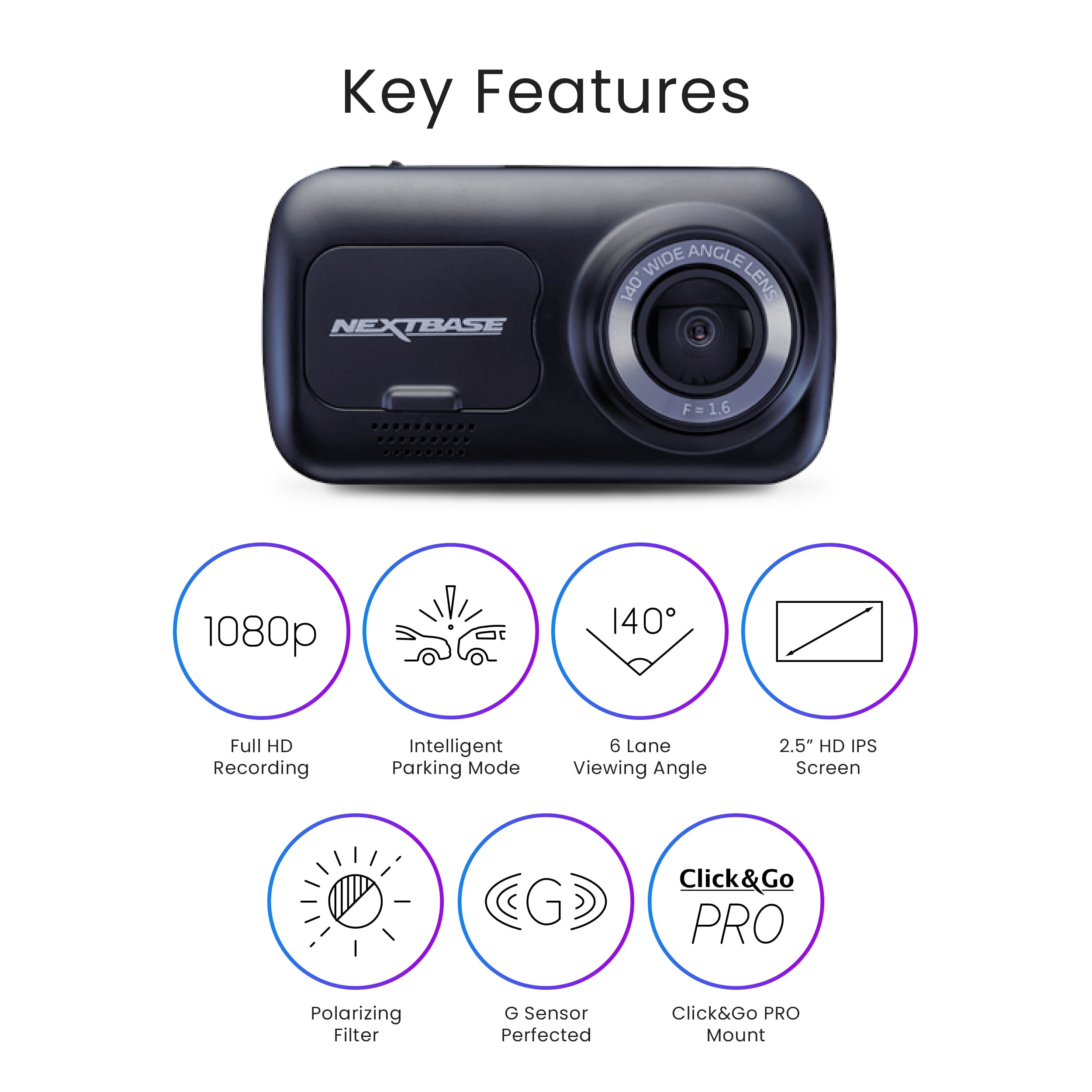 Nextbase 222 Compact Dash Cam in Black 2.5" HD IPS Screen, 1080p Full HD, Intelligent Parking Mode, G Force Sensor, 0.17lbs Assembled. - Image 7