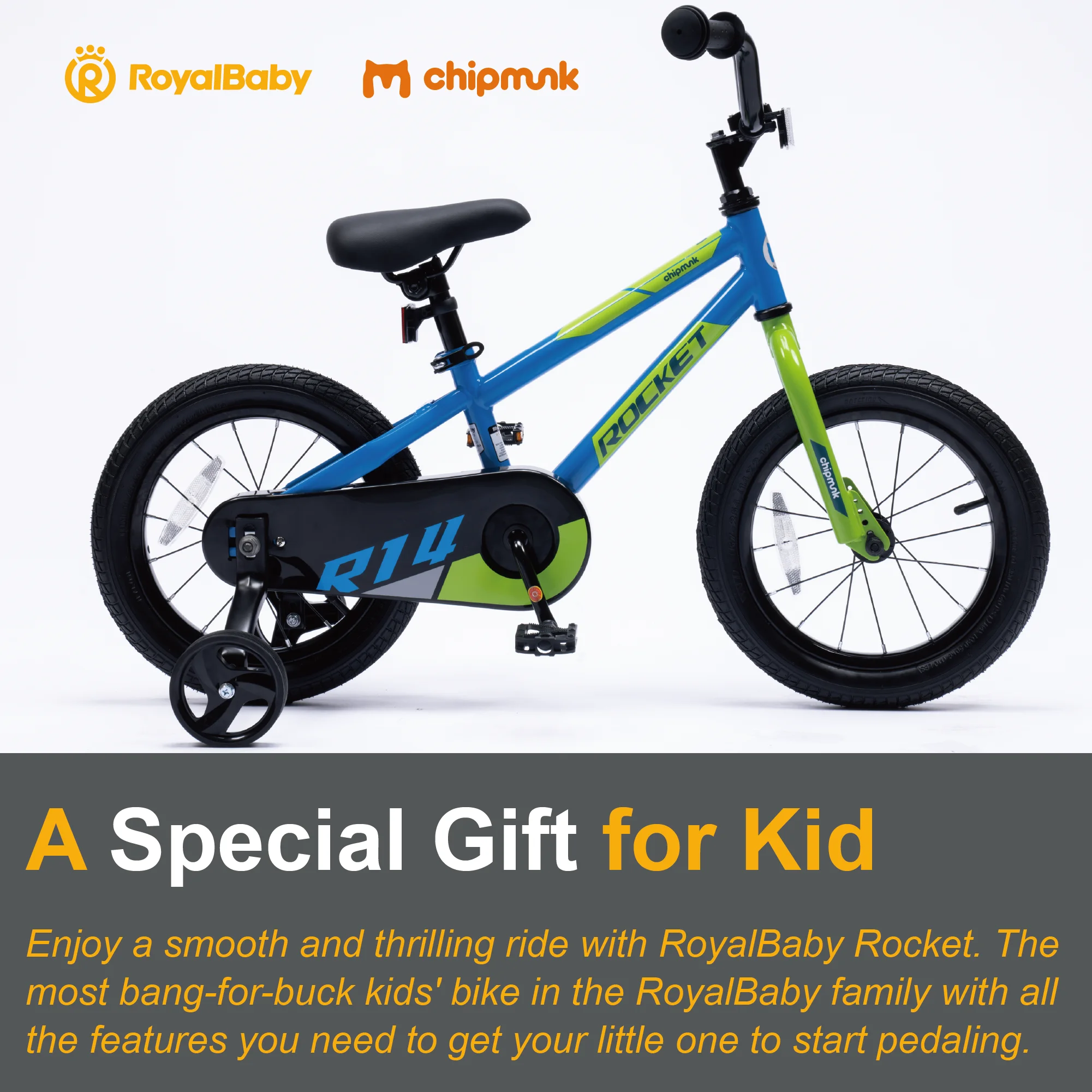 RoyalBaby Rocket 16 inch Bicycle with Training Wheels for Toddlers, Unisex, Ages 5-8 Years, Blue - Image 3