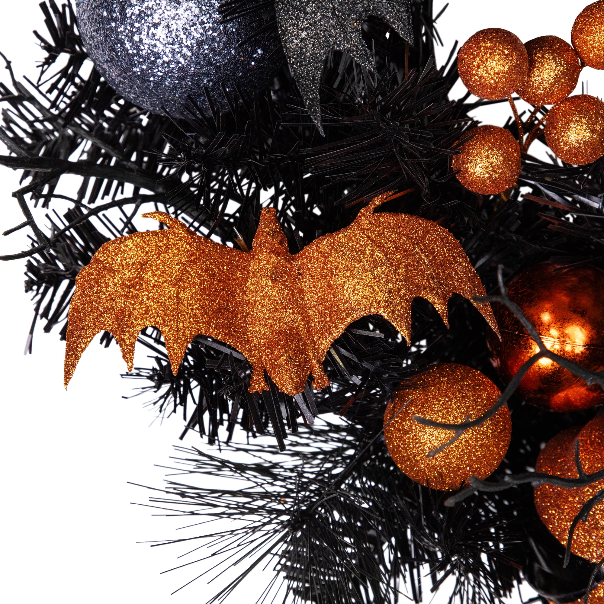 Northlight Ornaments and Ghost Halloween Twig Pine Wreath - 24" - Orange and Black - Unlit - Image 5
