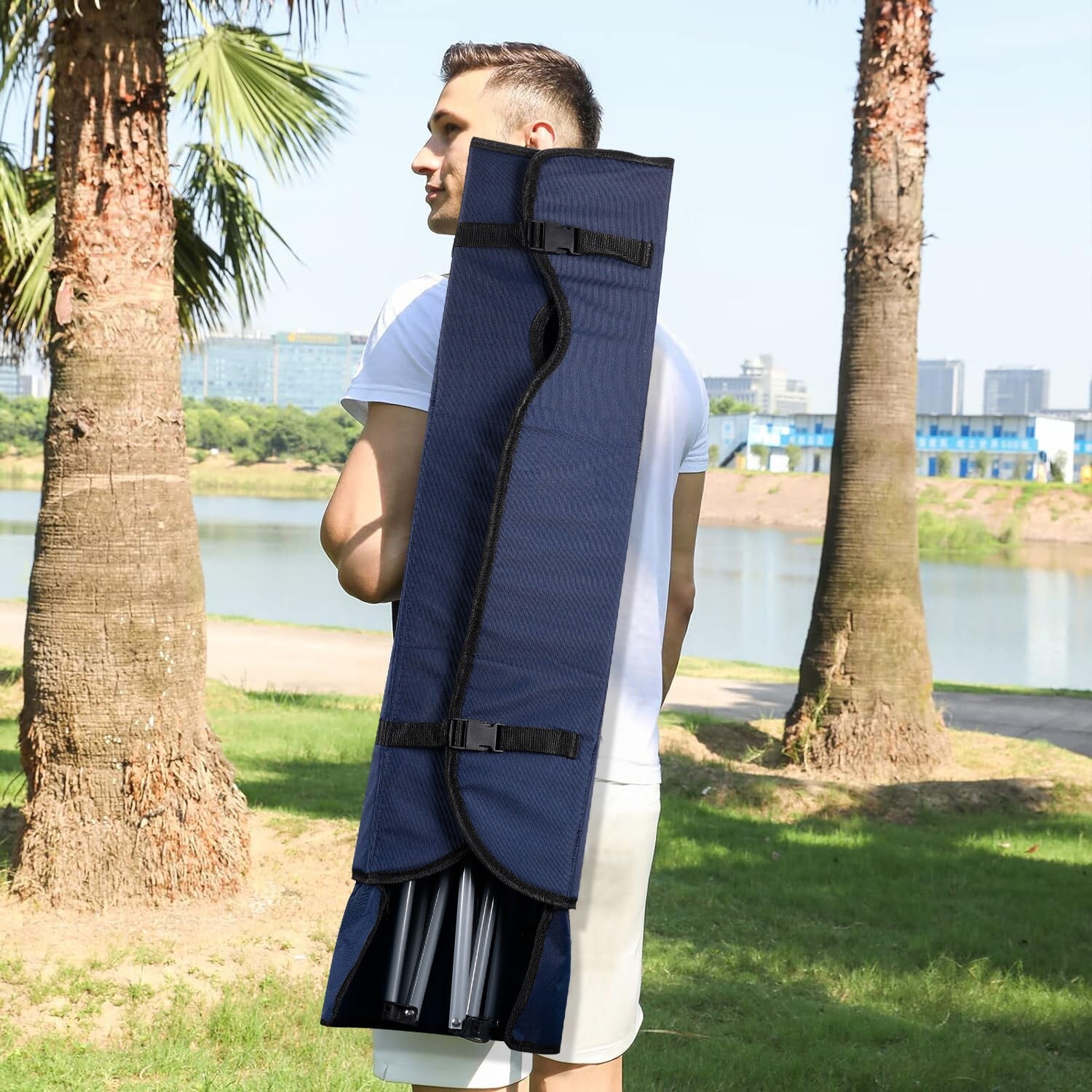 Camping Chair with Shade, Foldable Shade Beach Chair with Cup Holder for Outdoor, Camping, Beach and Patio (Blue) - Image 6