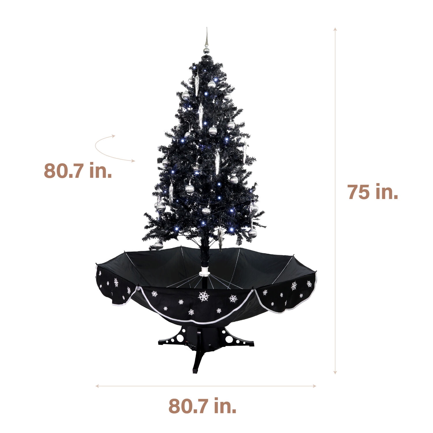 Fraser Hill Farm White Prelit LED Black Decorated Pine Musical Christmas Tree, with Umbrella Base 6.25' - Image 4