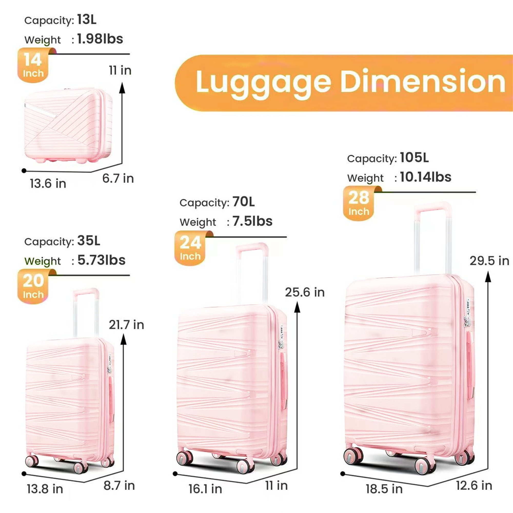 Aukfa Expandable Hardside 4-Piece Luggage Travel Set, Durable Suitcase Double Wheels, Black - Image 4