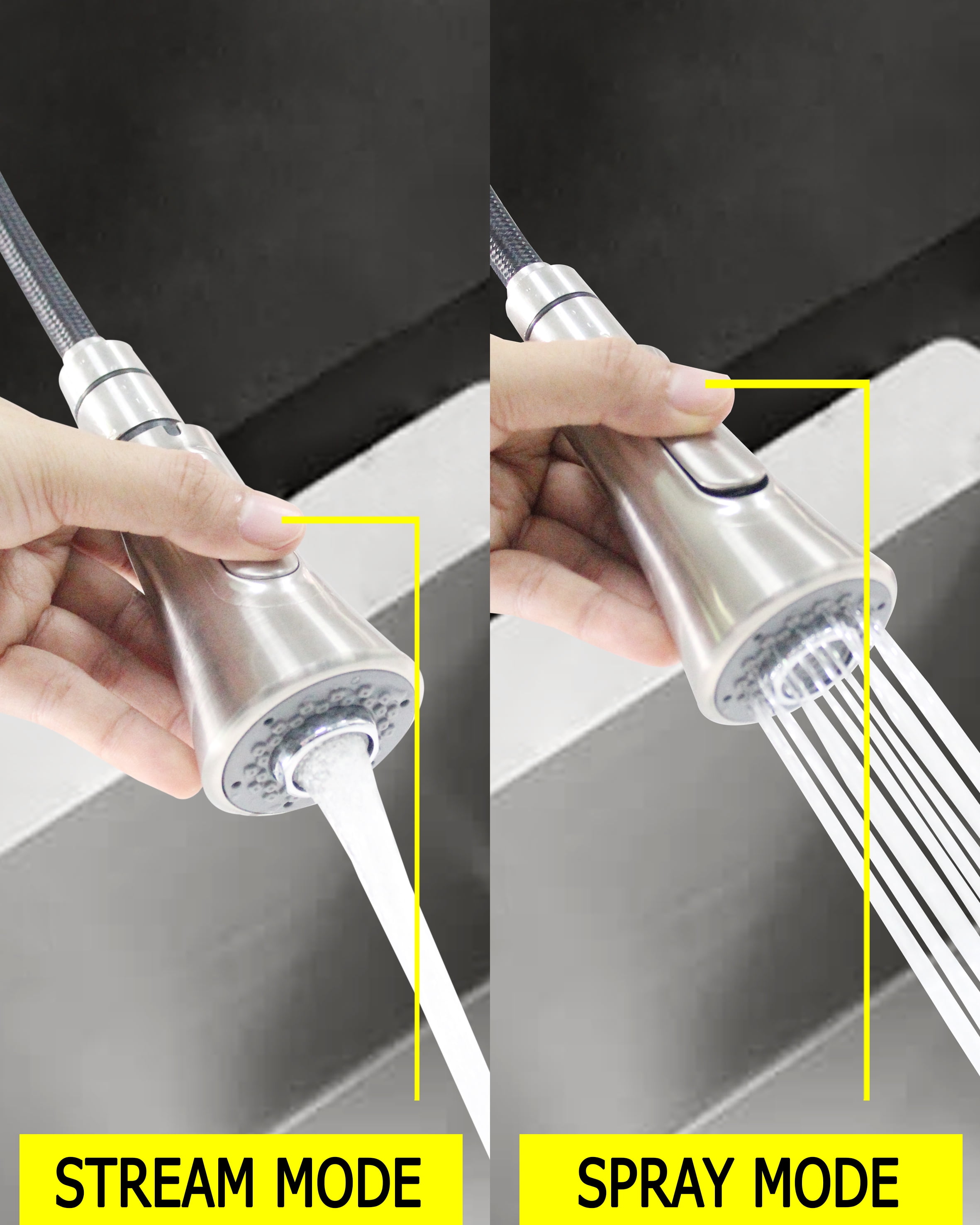 22167143 -Hybrid Metal Kitchen Sink Faucet 28mm Spout with Pull down Spray Brushed Nickel - Image 4