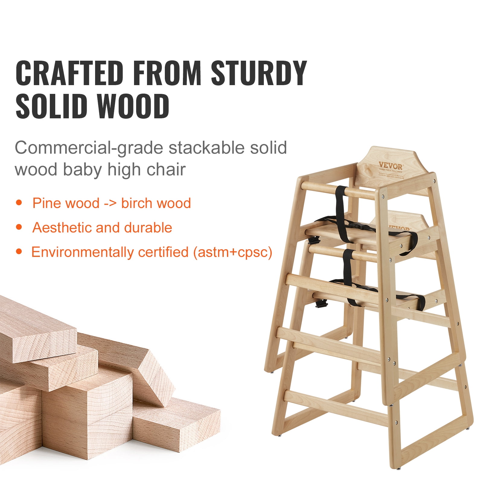 BENTISM Convertible Wooden Baby Highchair ,29'' Tall Adjustable Legs Wooden Double Solid Wood Toddler Feeding Toddler Chair w/Silicone foot pads - Image 4