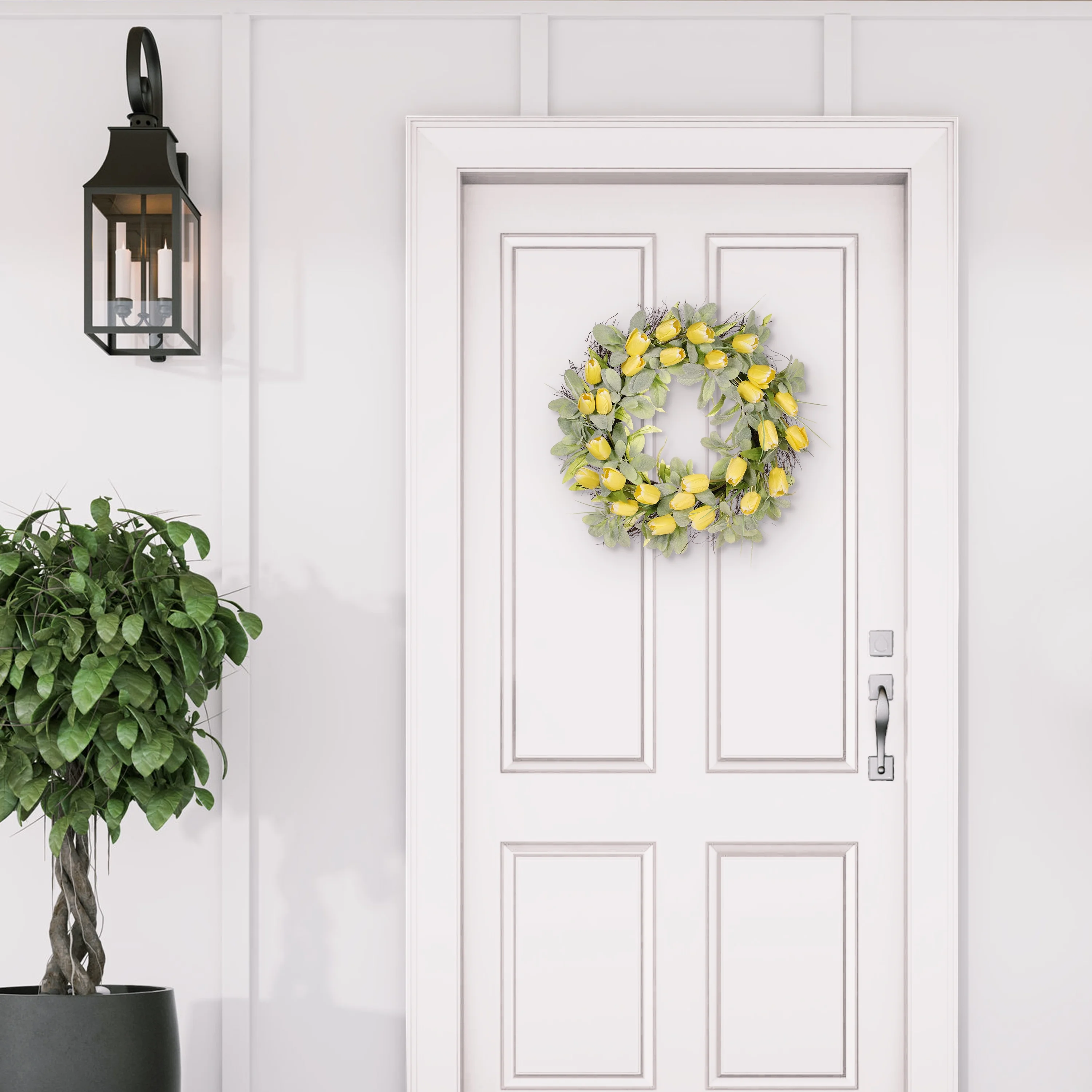 24" Artificial Tulip Floral Spring Wreath With Green Leaves - Image 3