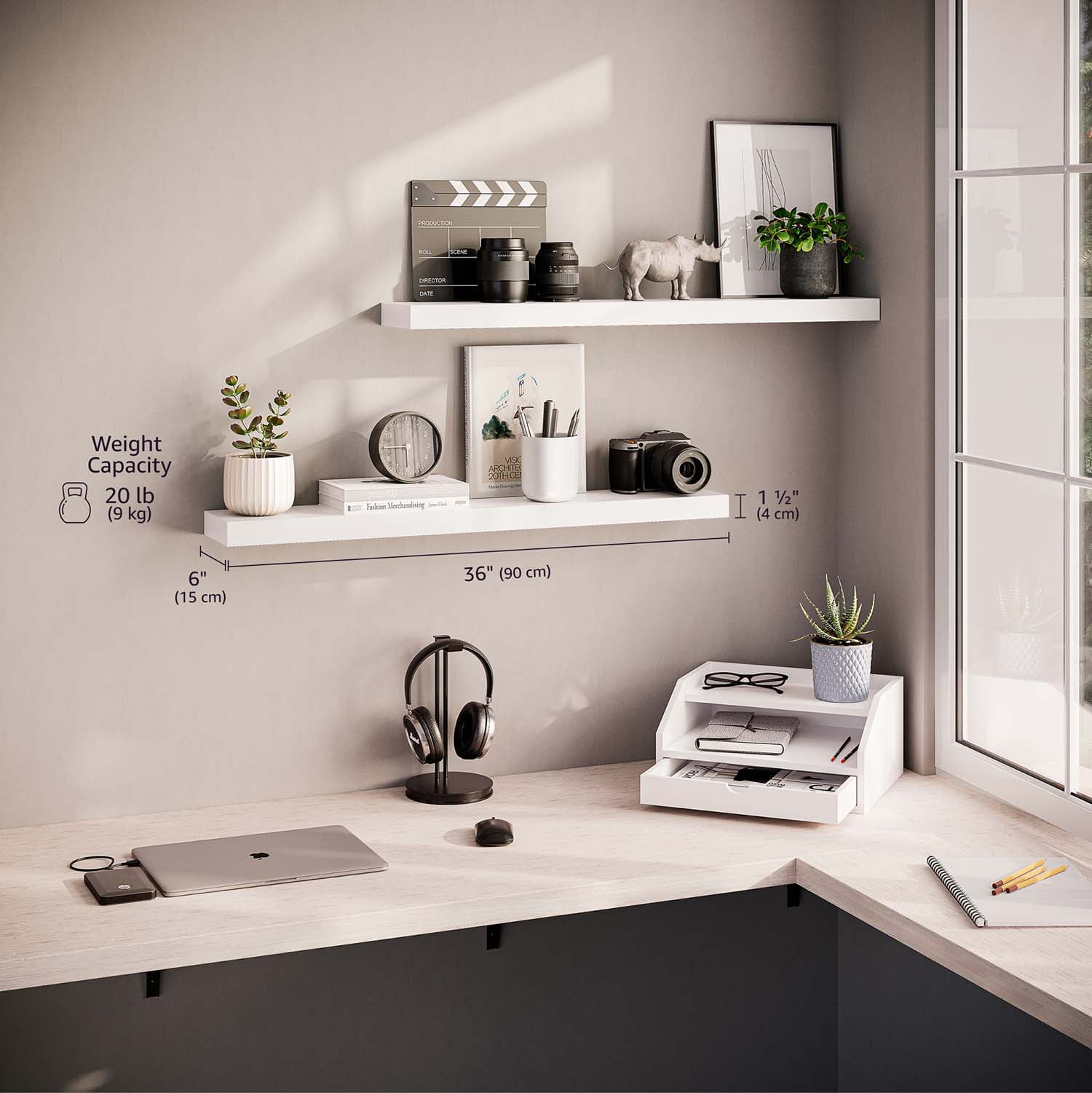 Ballucci 36" Floating Shelves, 2-Pack Wood Wall Shelf Set with Invisible Brackets, 6" Deep, White - Image 8