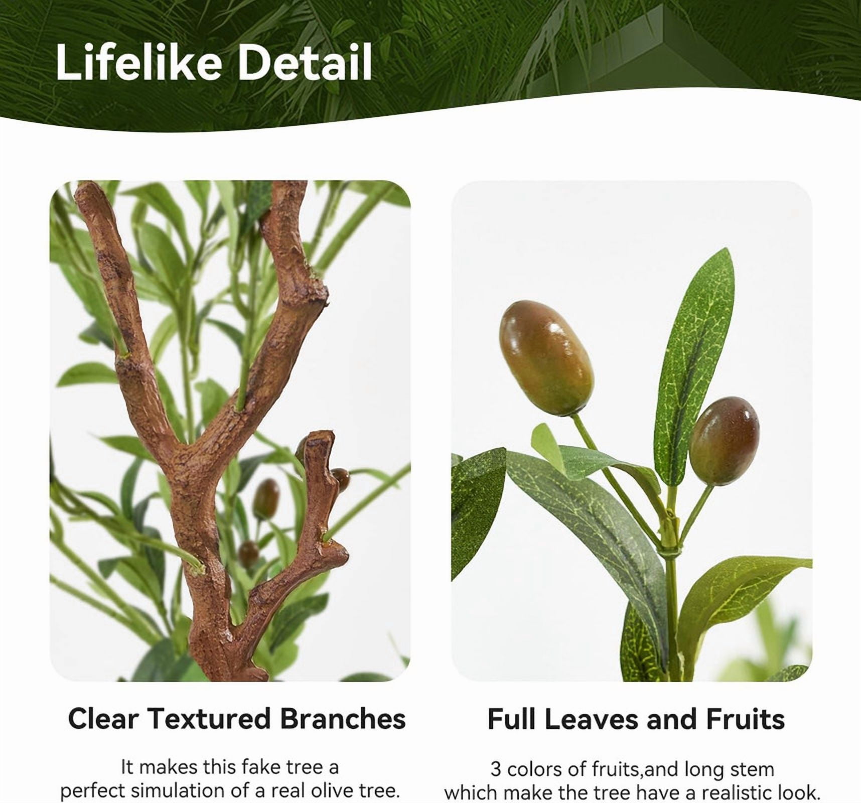 Hawsaiy 6FT Artificial Olive Tree with Natural Wood Trunk, Realistic Leaves & Fruits for Modern Home Office Living Room Decor - Image 3