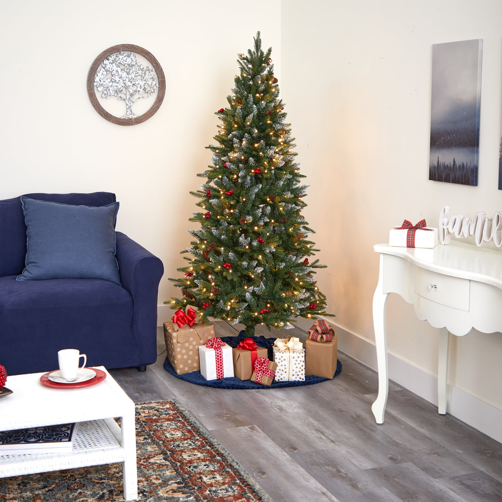 Nearly Natural Clear Prelit 300 LED Holiday Pine Snow Tipped Spruce Artificial Christmas Tree, 6' - Image 3