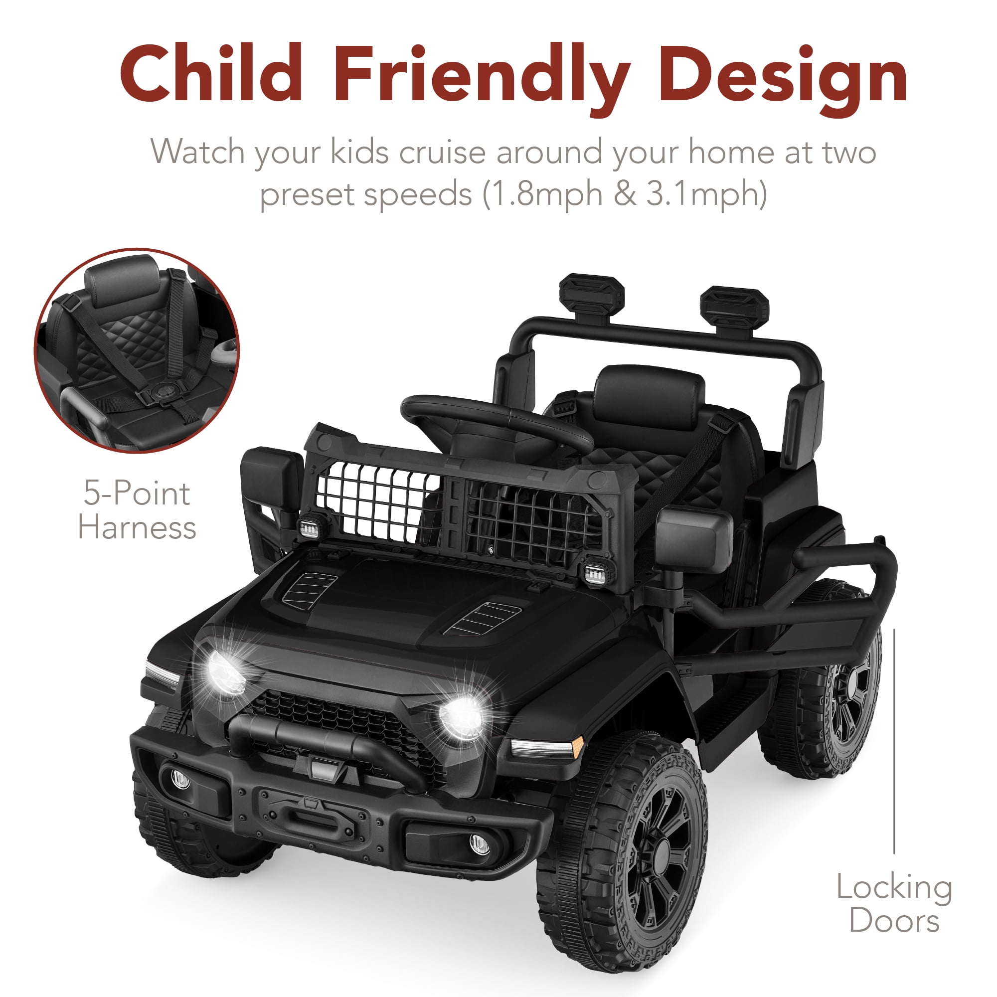 Best Choice Products 6V Kids Ride-On Truck Car w/ Parent Remote Control, 4-Wheel Suspension, LED Lights - Black - Image 4