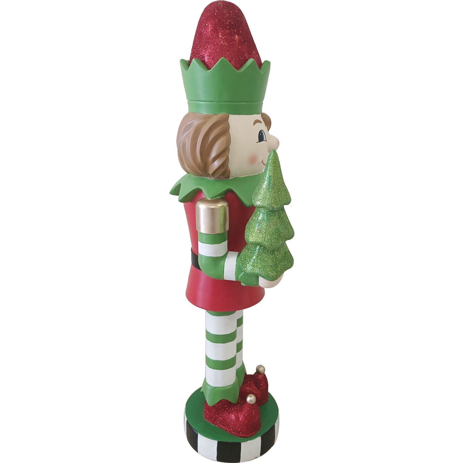 Fraser Hill Farm 48-inch African American Elf Nutcracker Figurine Holding Tree in Red/Green, FFMG048-0ELF-MLTAA - Image 4