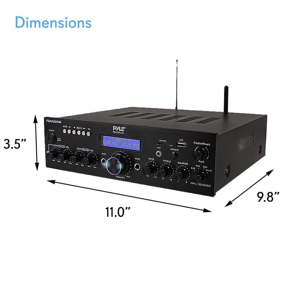 PYLE PDA8BUWM - Compact Home Theater Amplifier Stereo Receiver with Bluetooth Wireless Streaming, UHF Wireless Microphone, Mic ECHO and Volume Control, MP3/USB/SD/AUX/FM Radio, AV Inputs (200 Watt) - Image 4