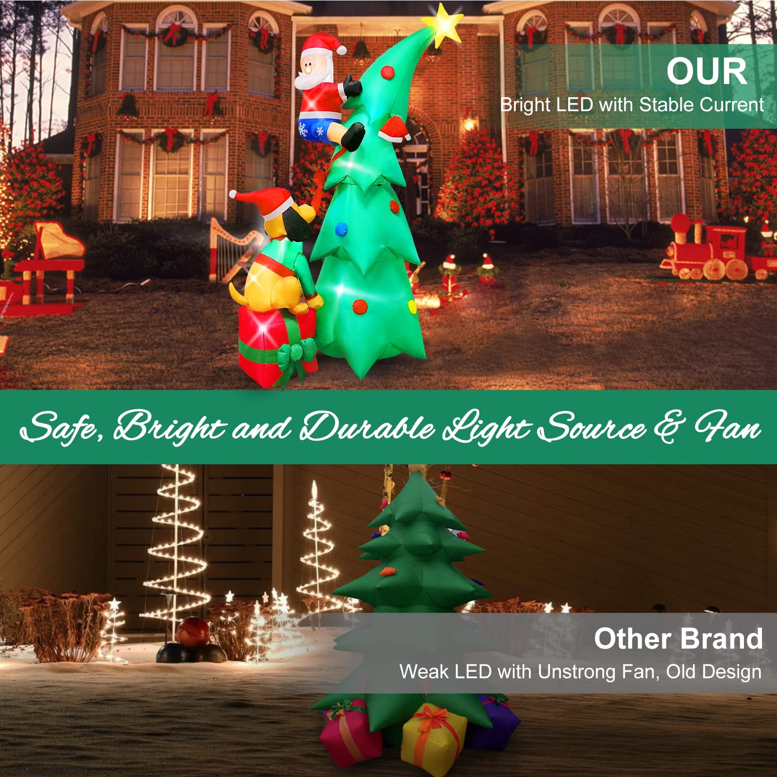 Husfou 7ft Christmas Inflatable LED Santa Claus Christmas Tree with Dog, Buit-in 6 LED Lights Blow up Yard Inflatable Decorations for Outdoor Lawn Holiday - Image 3