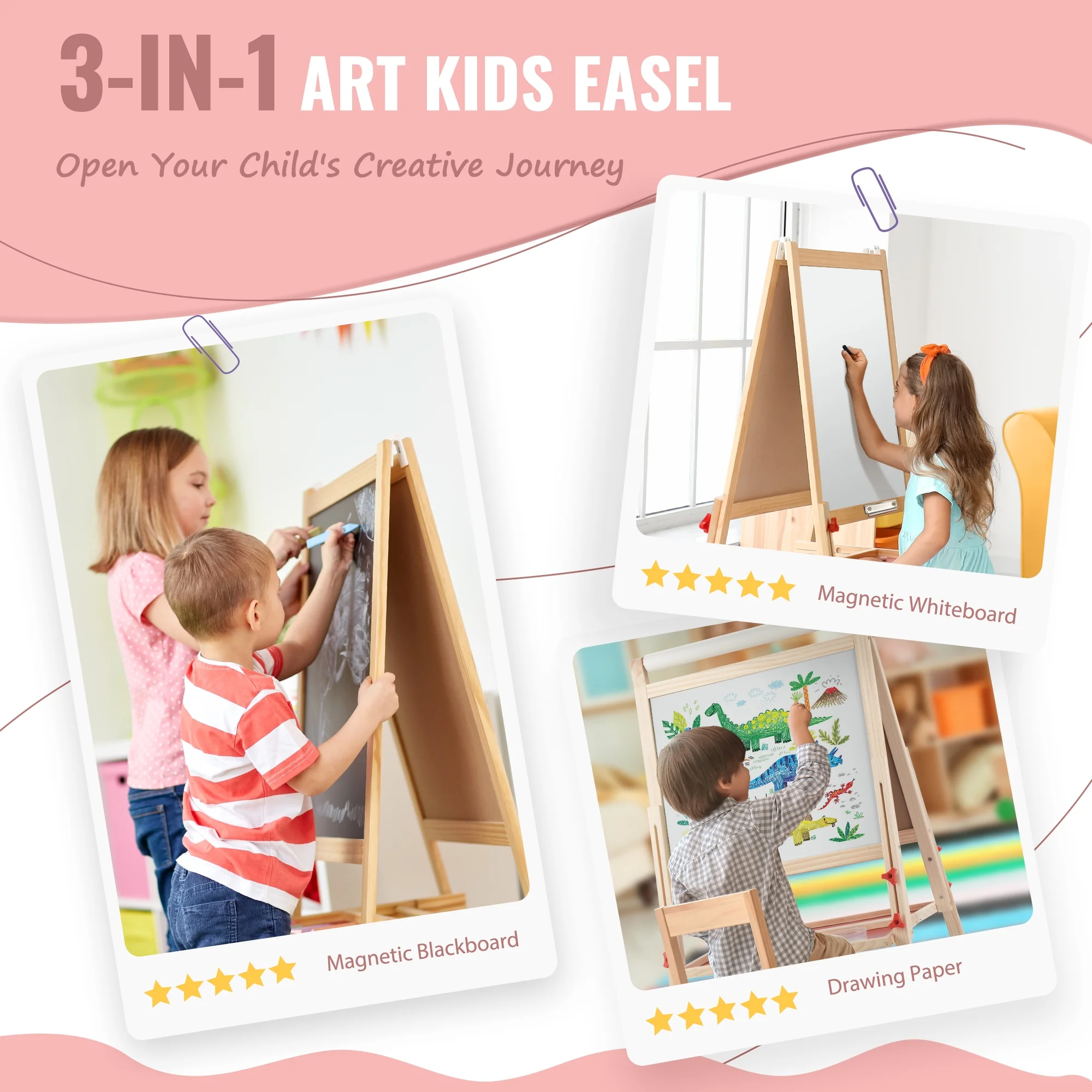 Art Easel for Kids with Paper Roll, Adjustable Double Side Art Drawing Standing Chalkboard for Toddlers 3-12, Boy & Girls Wooden Gift & Art Supplies for Toddler - Image 7