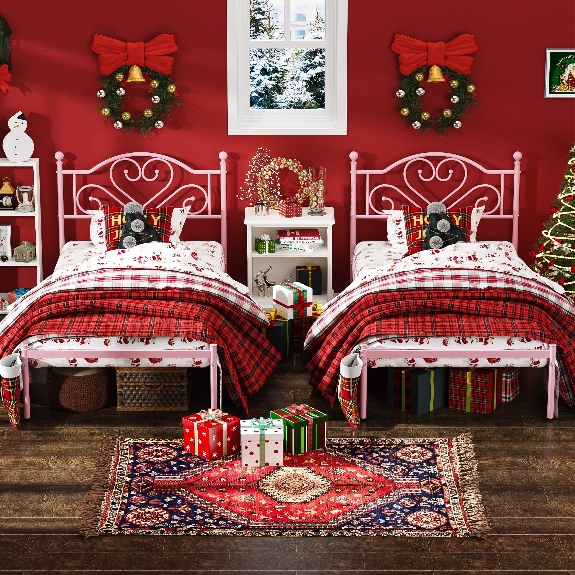 Yoneston 12” Twin Heavy Duty Metal Platform Bed Frame with Love-Heart Shape Headboard for Girls Bedroom Furniture, Pink - Image 11