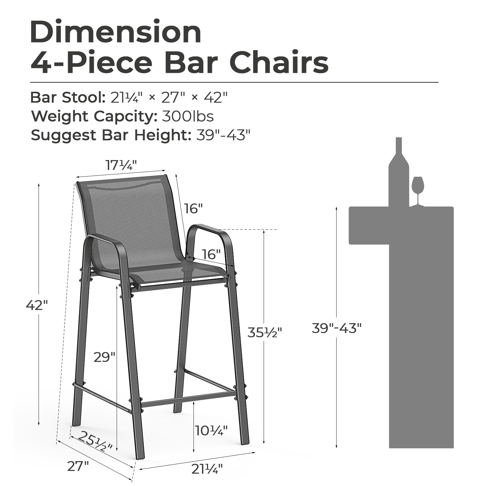 Vitarpatio Outdoor Bar Stools Set of 4, Patio Bar Height Stool Outdoor Textilene Bar Chairs - Image 6