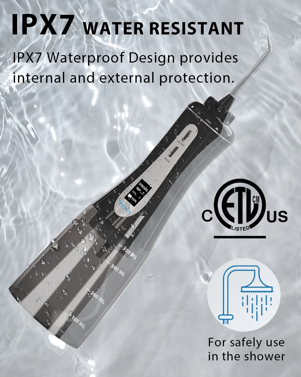 MySmile LP201 OLED Cordless Water Flosser for Teeth Braces, Gums, Dental Hygiene,350ml Large Tank, Portable Electric Oral Irrigator, 5 Modes, 8 Jet Tips, Black - Image 12