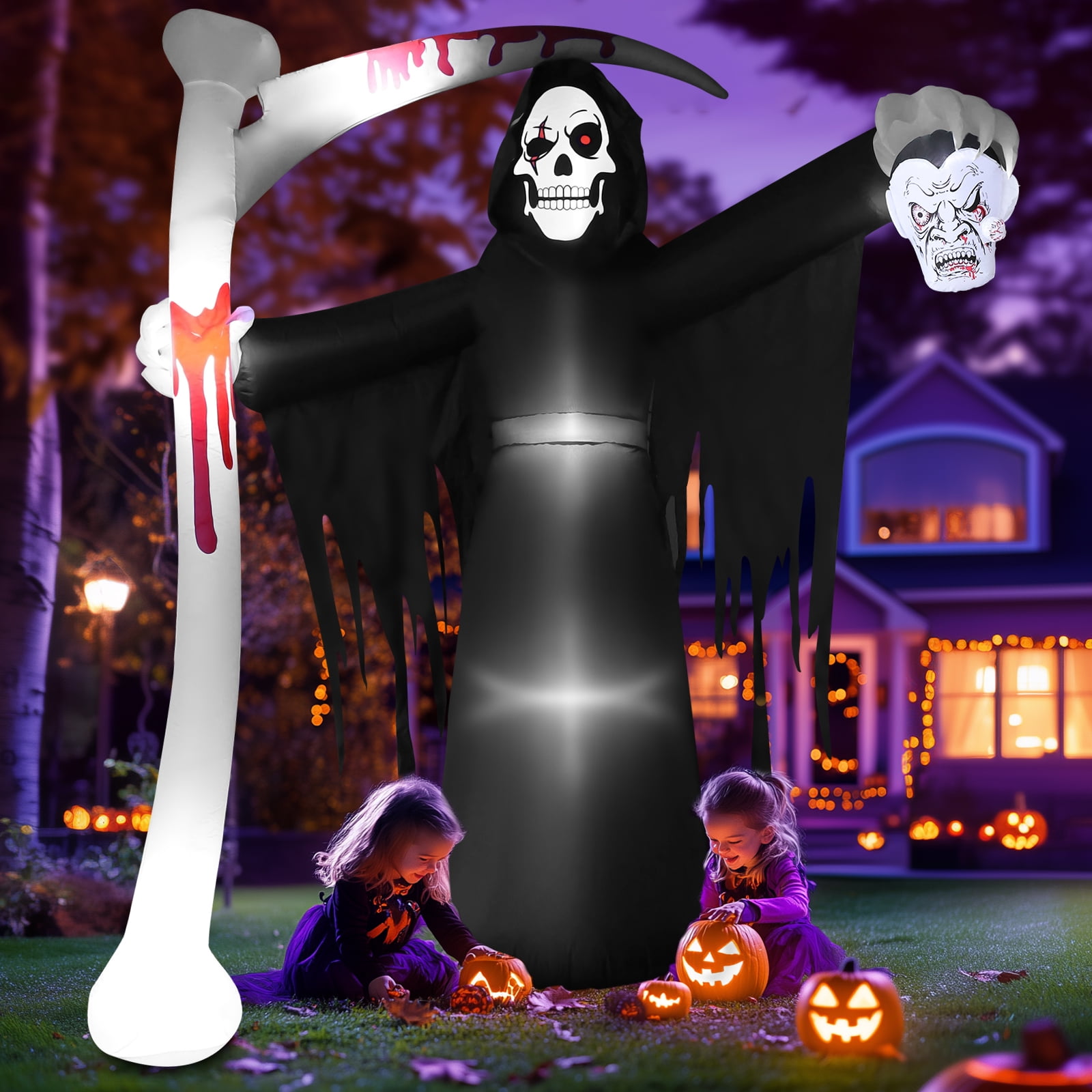 Bilivry 9ft Tall Giant Scary Halloween Inflatable Grim Reaper with Scythe, Blow up Reaper with Build-in LEDs for Halloween Outdoor Decorations, Yard Lawn Garden Holiday Party Decoration - Image 7