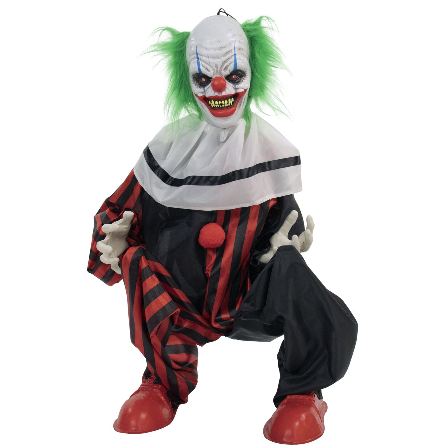Haunted Hill Farm 32 in Life Size Animatronic Crouching Clown with Lights and Sound, Indoor or Covered Outdoor Halloween Decoration, HHCLOWN-12FLSA - Image 5