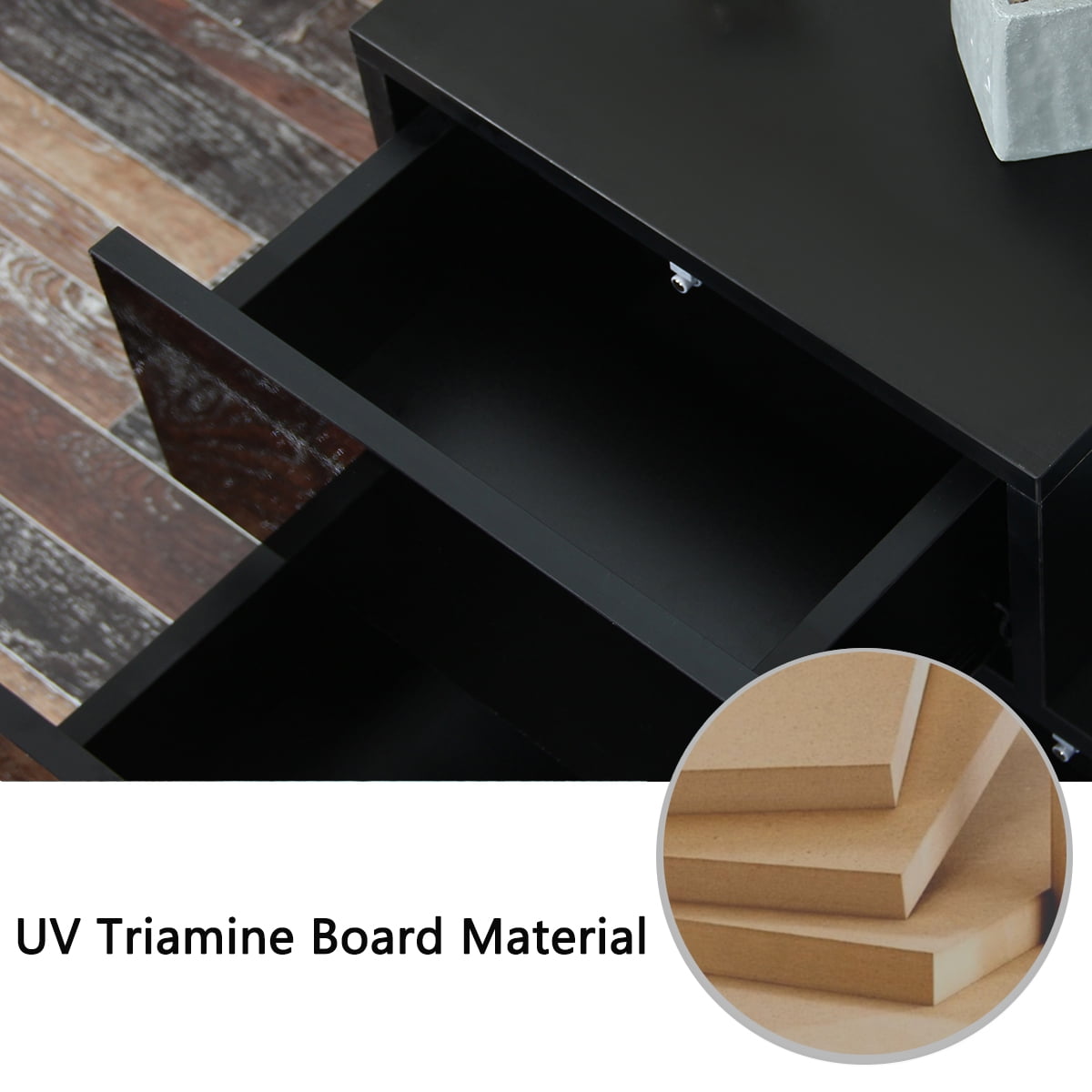 2 Drawers Nightstand W/RGB 20 LED Light Mode, Modern Home Furniture Decor - High Gloss White Black - Image 4