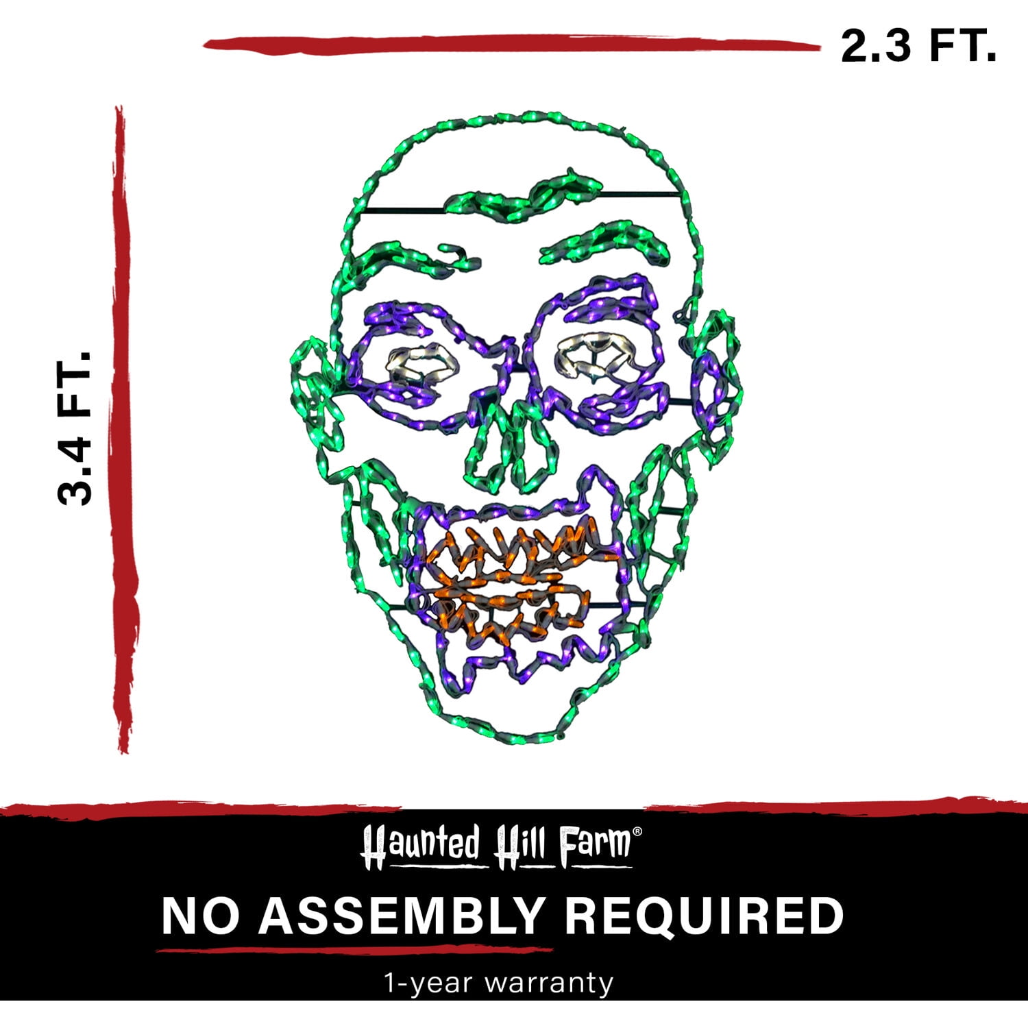 Haunted Hill Farm Halloween Indoor/Outdoor Zombie Face LED Light (28 in. x 41 in.) - Image 5