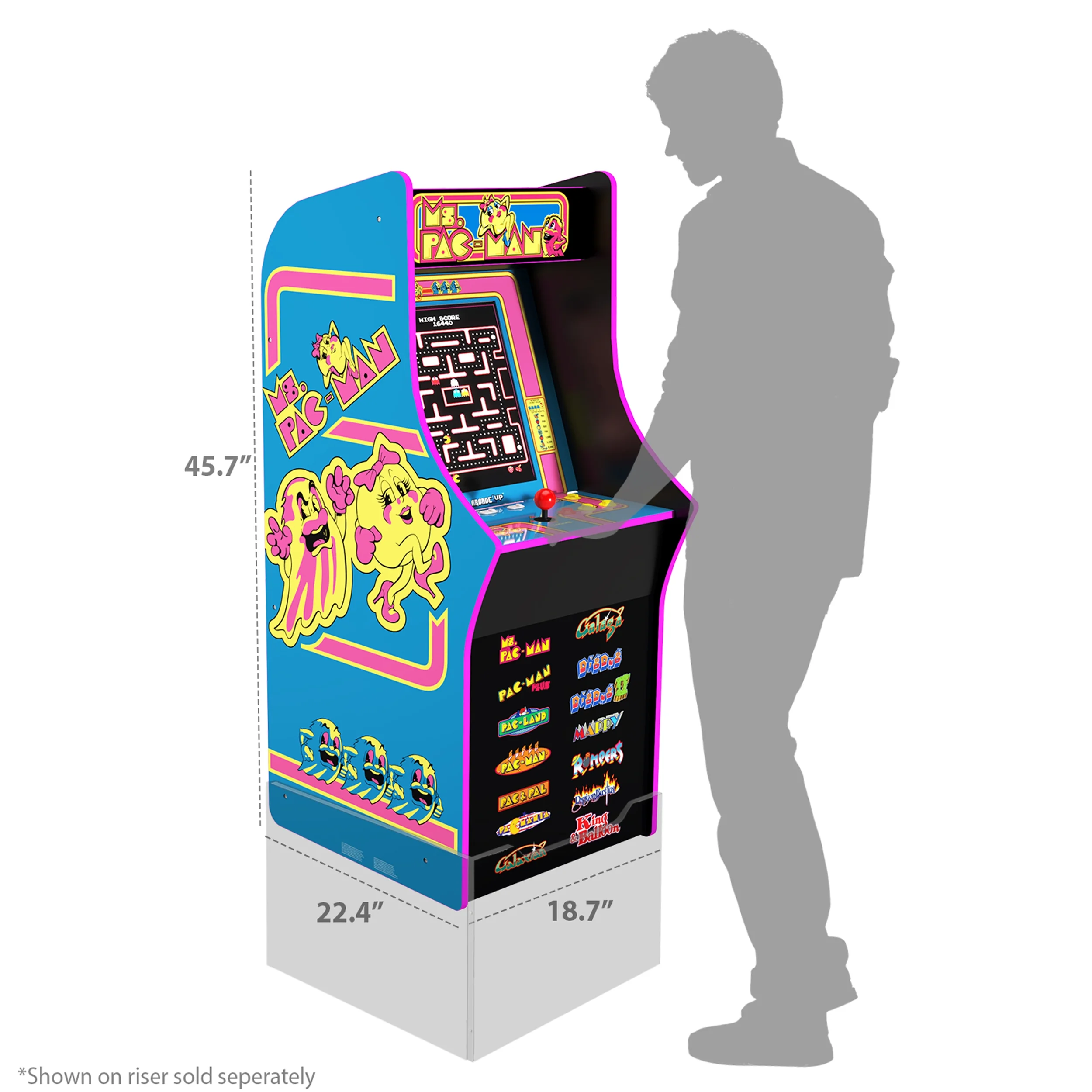Arcade1Up Ms. PAC-MAN Classic Arcade Video Game Machine, 18.75" x 45.7" x 19.75" in - Image 3