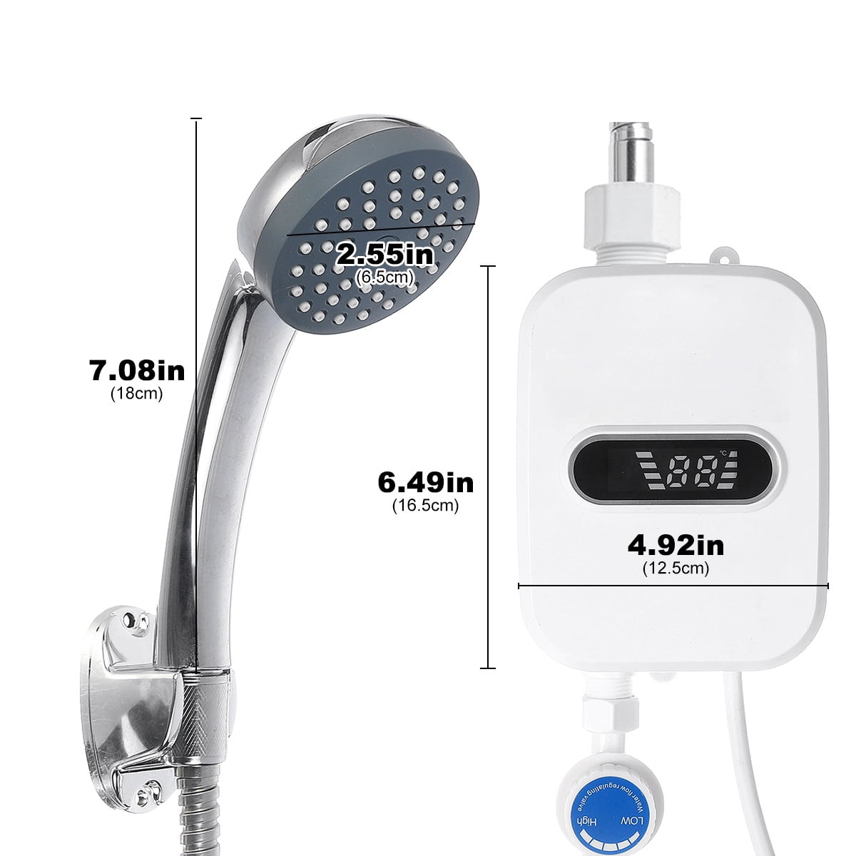 3500W Electric Tankless Water Heater Shower Head Set, Instant Hot Water Heater LCD Display, White - Image 8