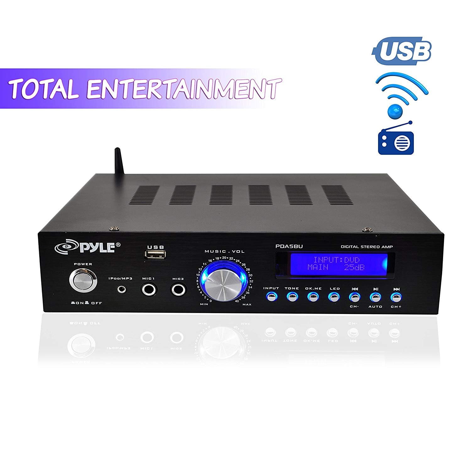 Pyle PDA5BU.0 Compact 200 Watt Bluetooth Home Stereo Amplifier Receiver System - Image 3