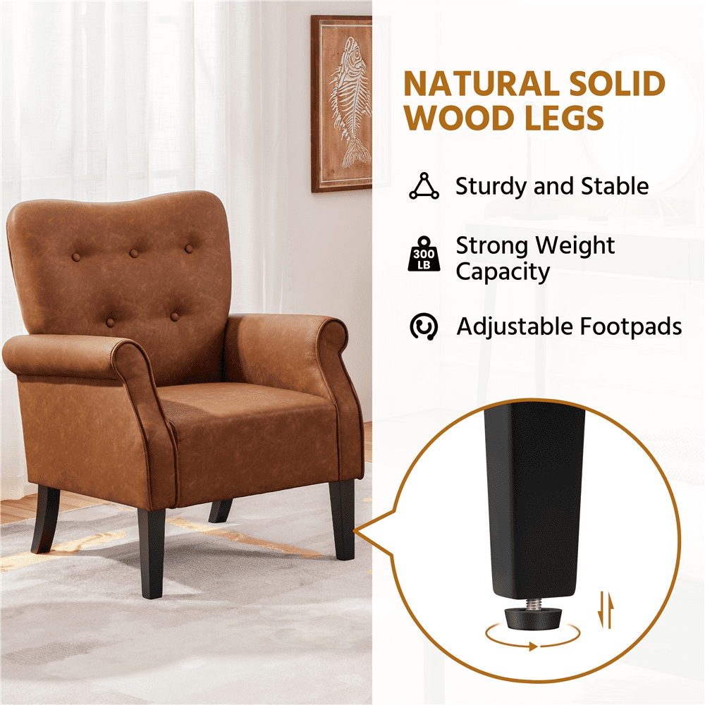 Alden Design Mid-century Faux Leather Accent Chair with Tufted High Back for Living Room, Retro Brown - Image 8