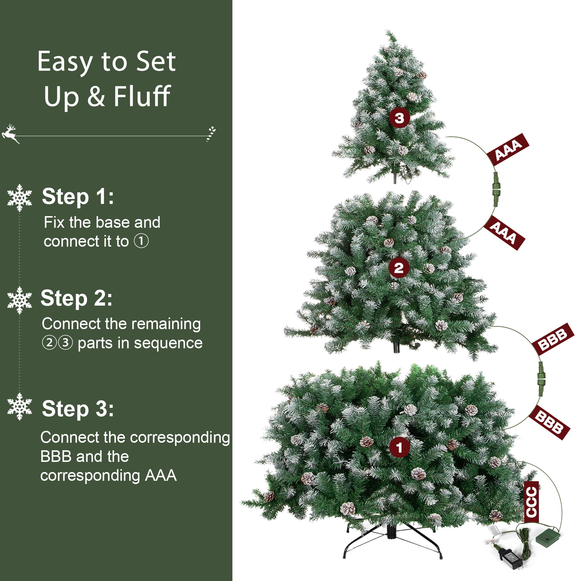 Yexmas 6ft Pre-Lit Christmas Tree, 8 Modes LED Lights, Artificial Xmas Tree with Large Storage Bag - Image 13