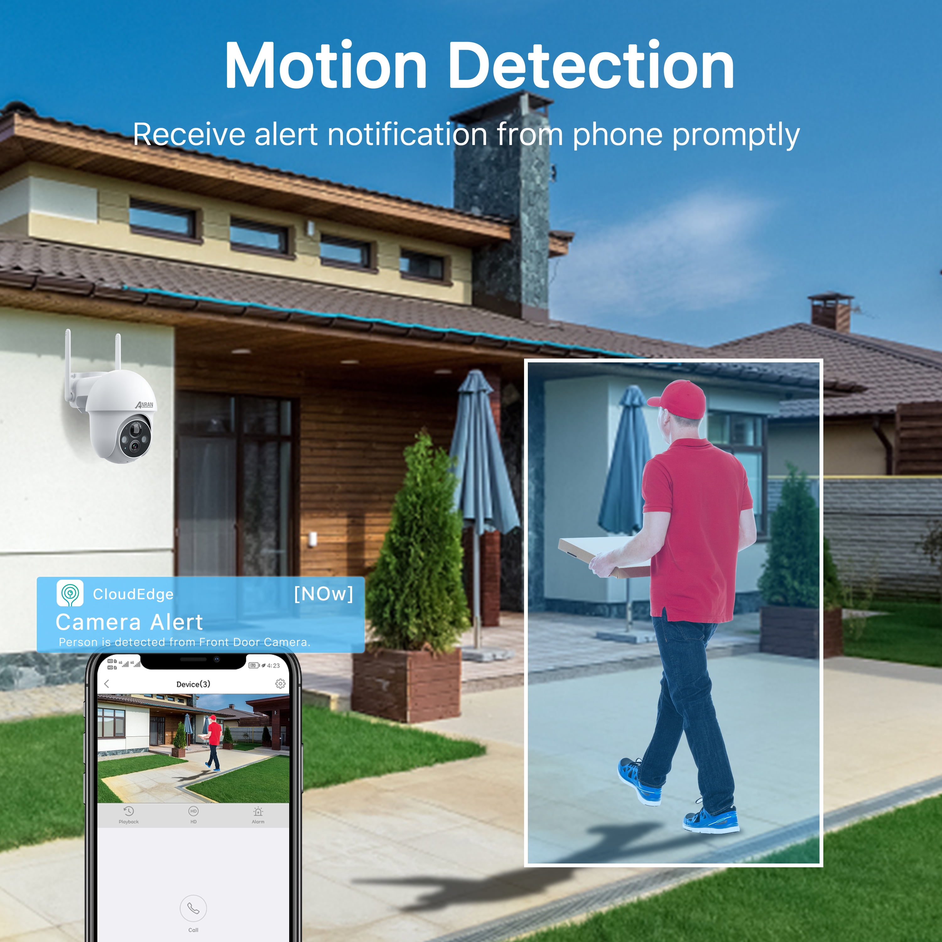 2K Solar Security Camera with Spotlight, ANRAN 360° View Wireless Outdoor Camera, Waterproof PIR Detection, Rechargeable Battery Powered Home Surveillance Camera with Color Night Vision 2-Way Audio - Image 6