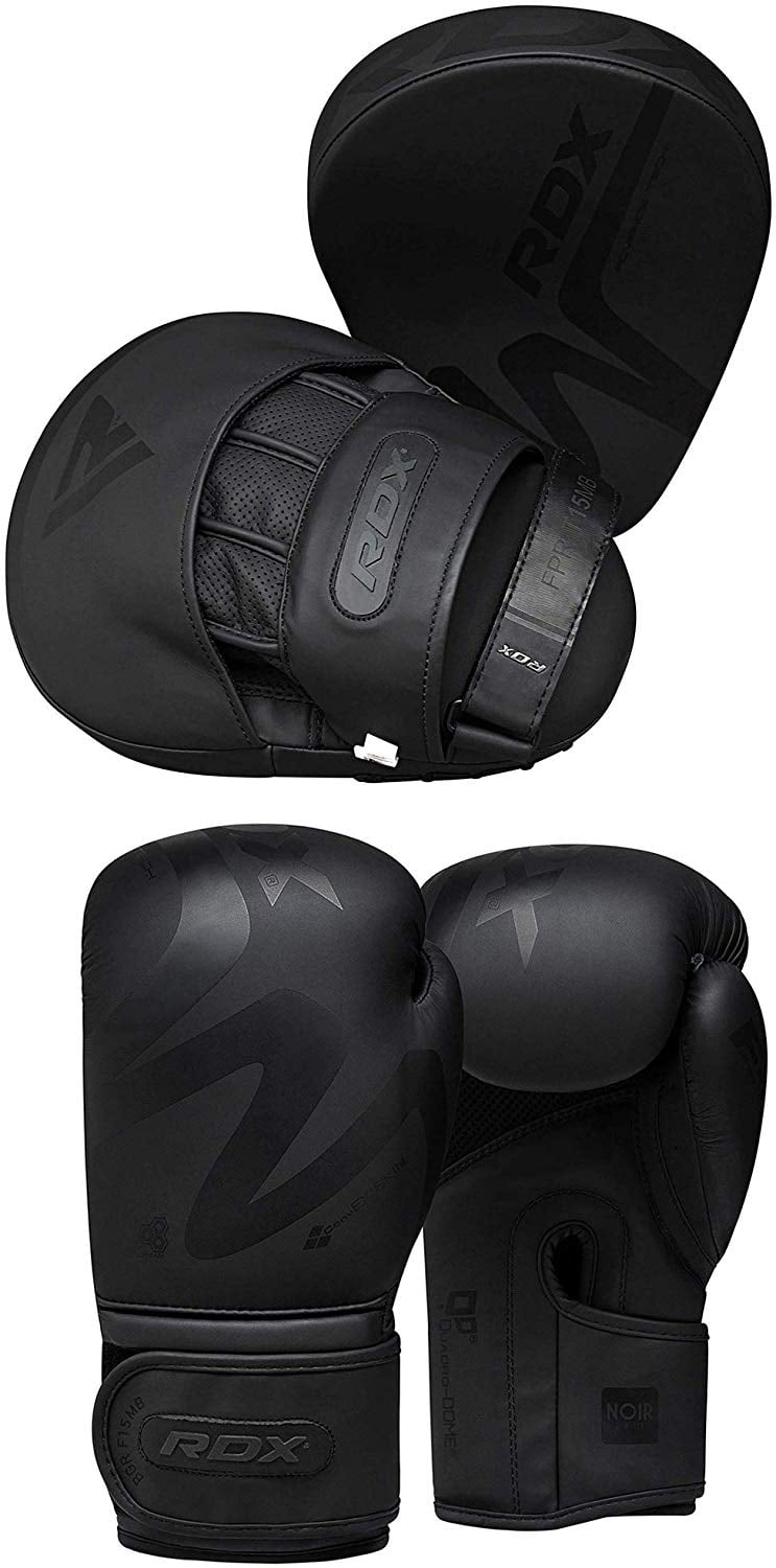 RDX Boxing Pads and Gloves Set, Matte Black Convex Skin Leather Hook and Jab Target Focus Mitts with Punching Gloves, 14oz - Image 8