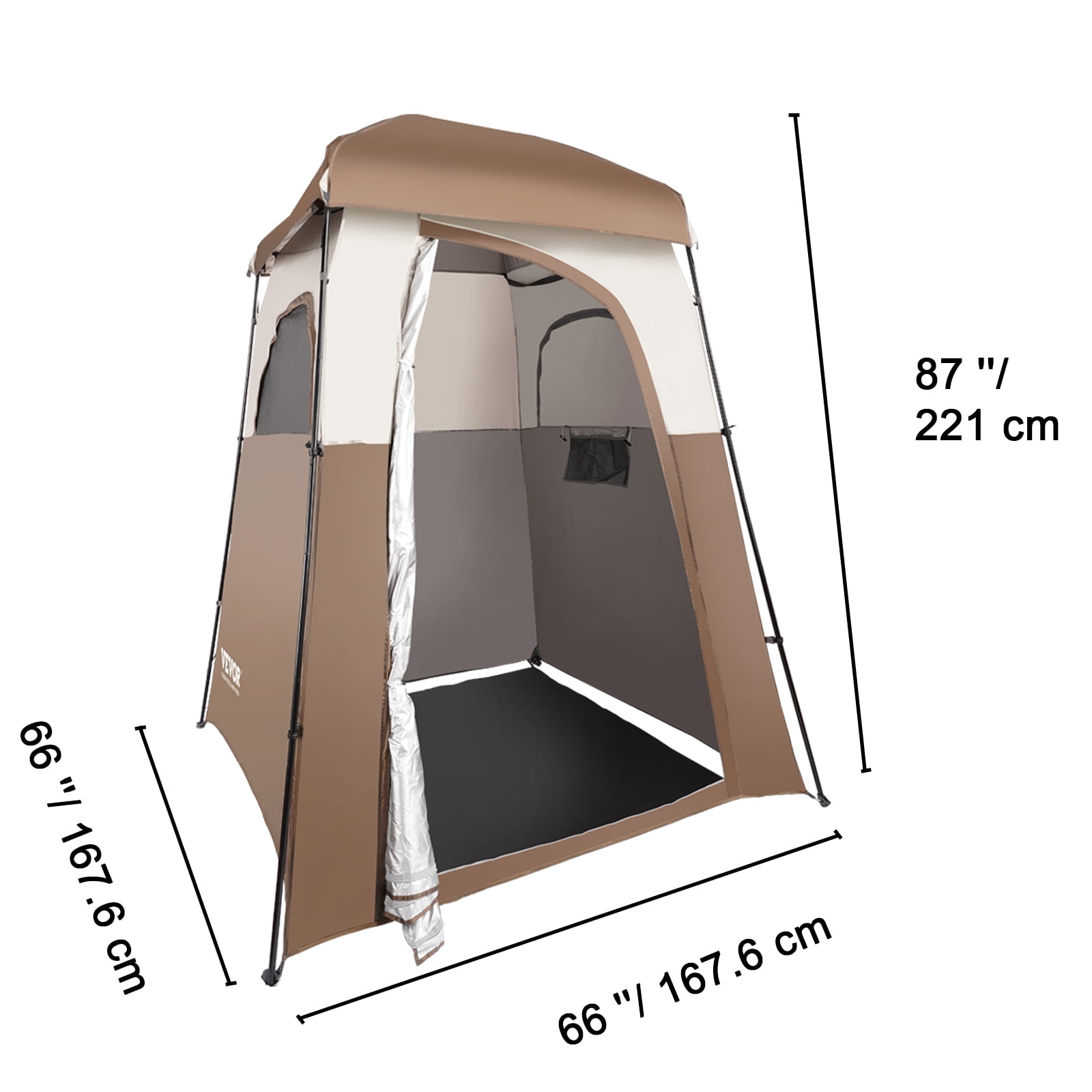 BENTISM Camping Shower Tent, 66" x 66" x 87" 1 Room Oversize Outdoor Portable Shelter, Privacy Tent with Detachable Top, Pockets, Hanging Rope and Clothesline - Image 6