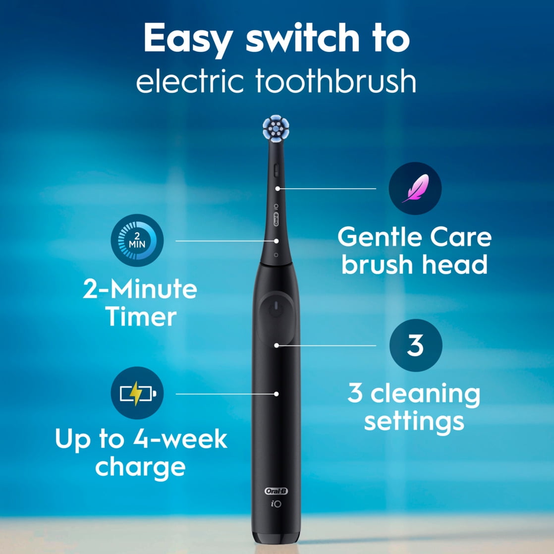 Oral-B iO Series 2 Rechargeable Electric Toothbrush, Night Black with 1 Gentle Care Brush Head for Adults and Children 3+ - Image 5