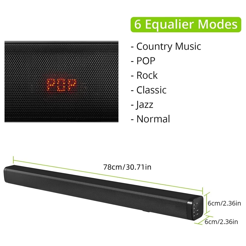 Tyethy Sound Bars for TV, 30" Wireless Bluetooth 5.0 Sound Bar with Subwoofer 3D Surround Sound Wall Mountable TV Speakers for Home Theater, Black - Image 3