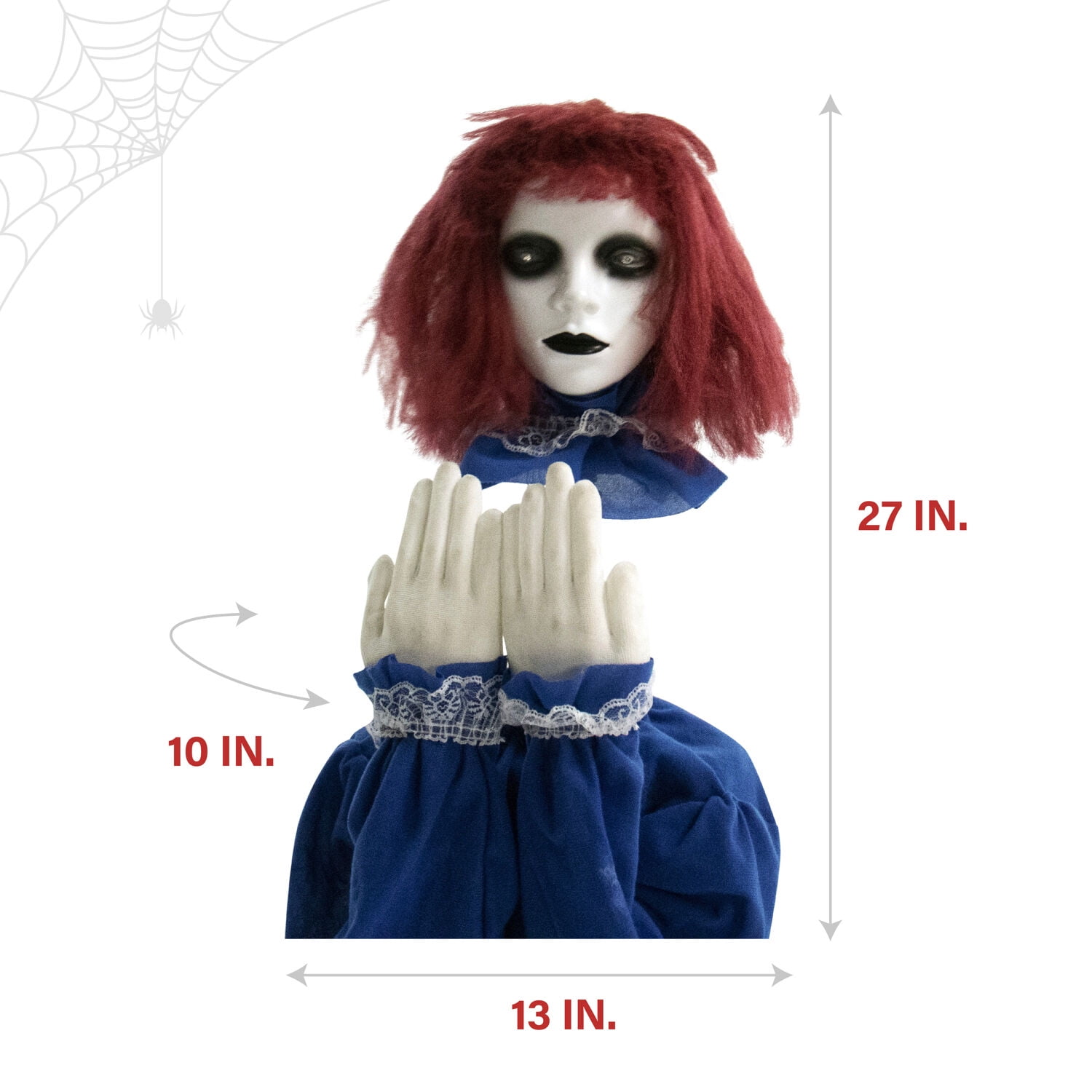 Haunted Hill Farm 27 in Pop-Up Animatronic Haunted Doll, Indoor/Outdoor Halloween Decoration, Red Flashing Eyes, Noises, Battery-Operated, HHFJGIRL-2LSA - Image 9