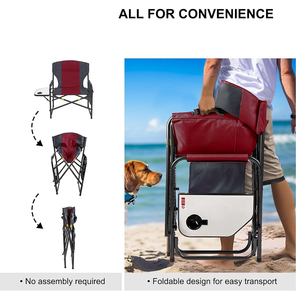 XXL Oversized Directors Chairs Support to 600 Lbs, Heavy Duty Camping Chairs with Foldable Side Table, Detachable Side Pocket, Folding Outdoor Chair for Outside,Lawn,Beach,Fishing(Red) - Image 4