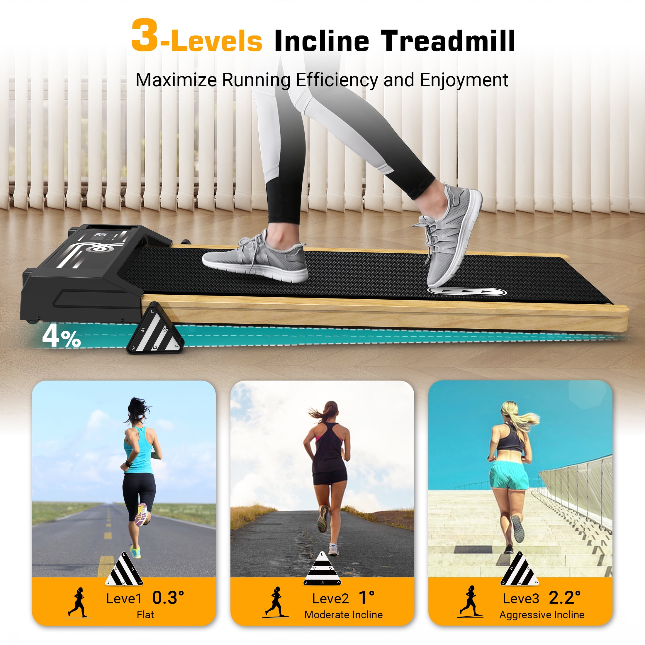 Wood Walking Pad with Incline Under Desk Treadmill for Home Use with Remote 265LBS 2.25HP - Image 7