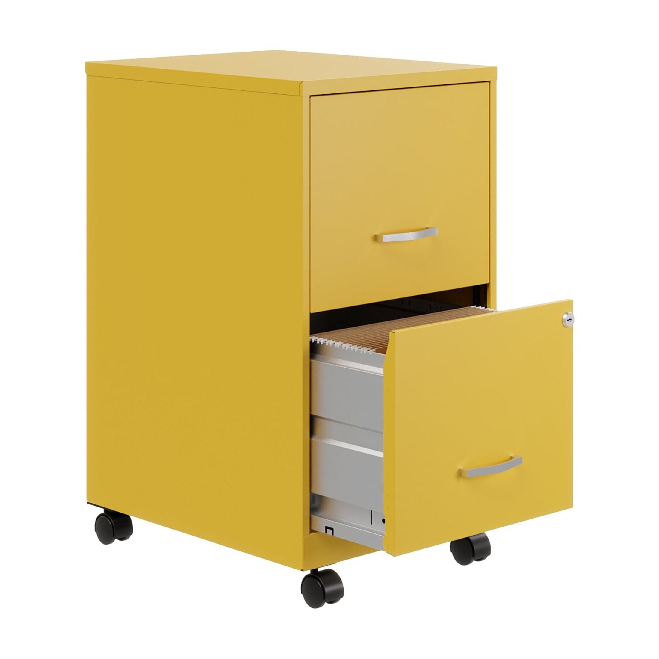 Space Solutions 18" Deep 2 Drawer Mobile Letter Width Vertical File Cabinet, Yellow - Image 2