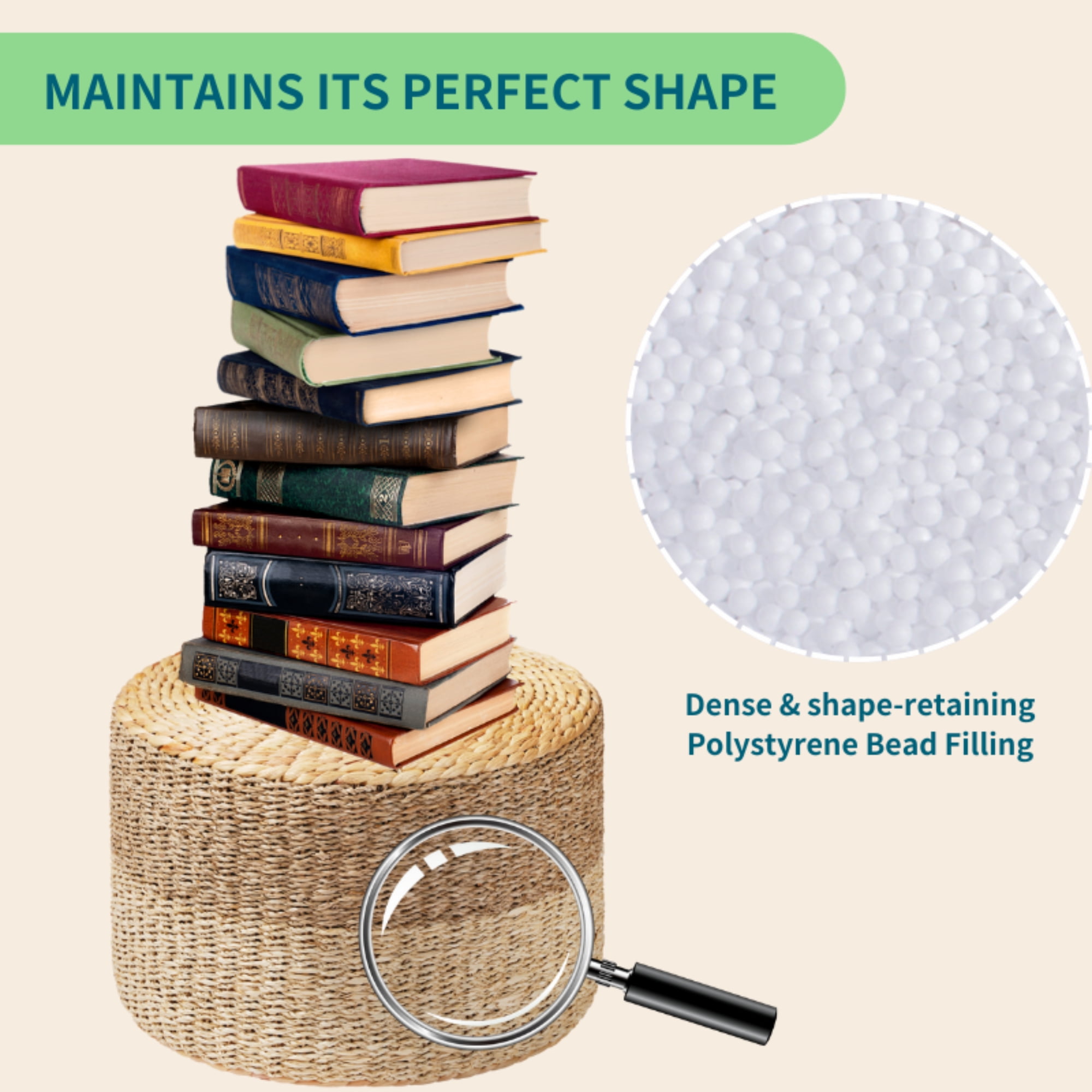 TrumanPick Pouf Ottoman Set of 2 Handwoven Rattan Footrest Boho Footstool 12"H x 18"W Load 350 lbs, Natural - Image 6