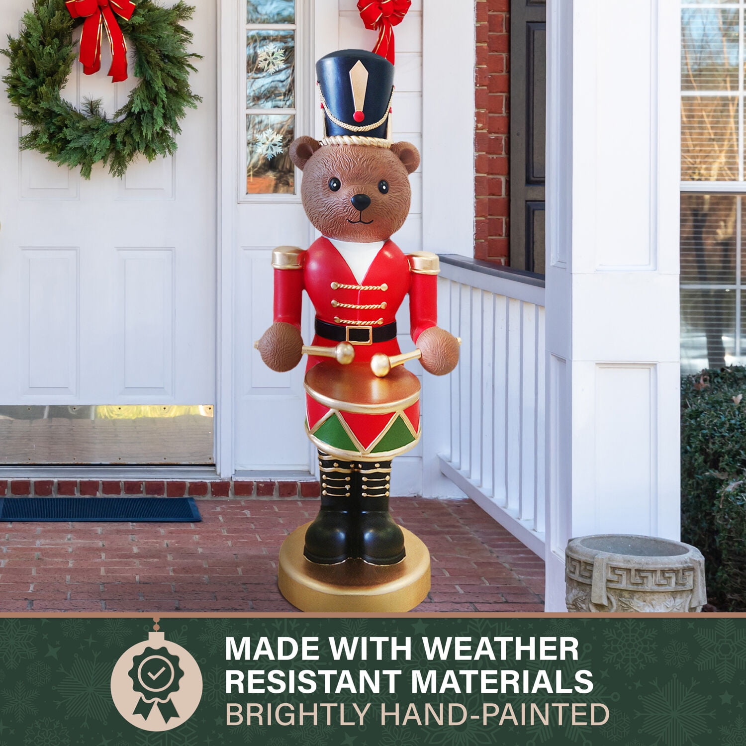 Fraser Hill Farm 48" Red Musical Nutcracker Bear Playing Drum - Image 4