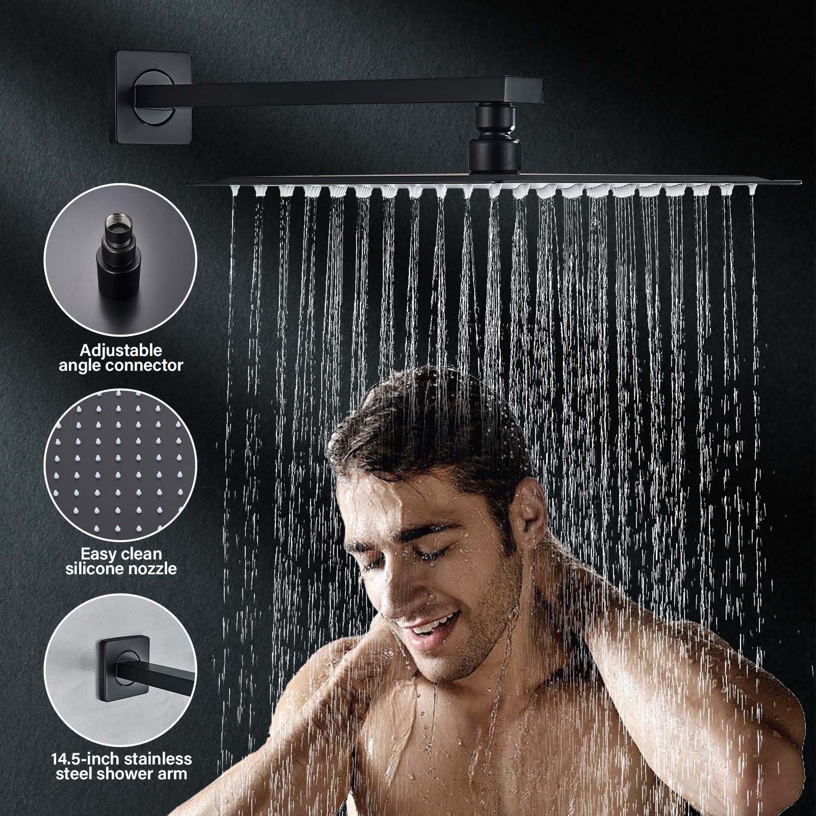 Zovajonia Matte Black Shower System 8 Inches Shower Faucet Set, Rain Shower Head with Handheld Spray Bathroom Wall Mount Shower Fixtures - Image 3