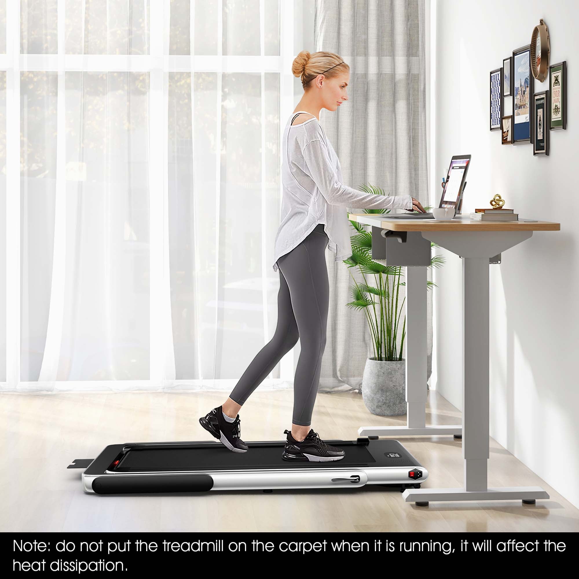 SuperFit Up To 7.5MPH 2.25HP 2 in 1 Dual Display Screen Treadmill Jogging Machine W/APP Control Silver - Image 4