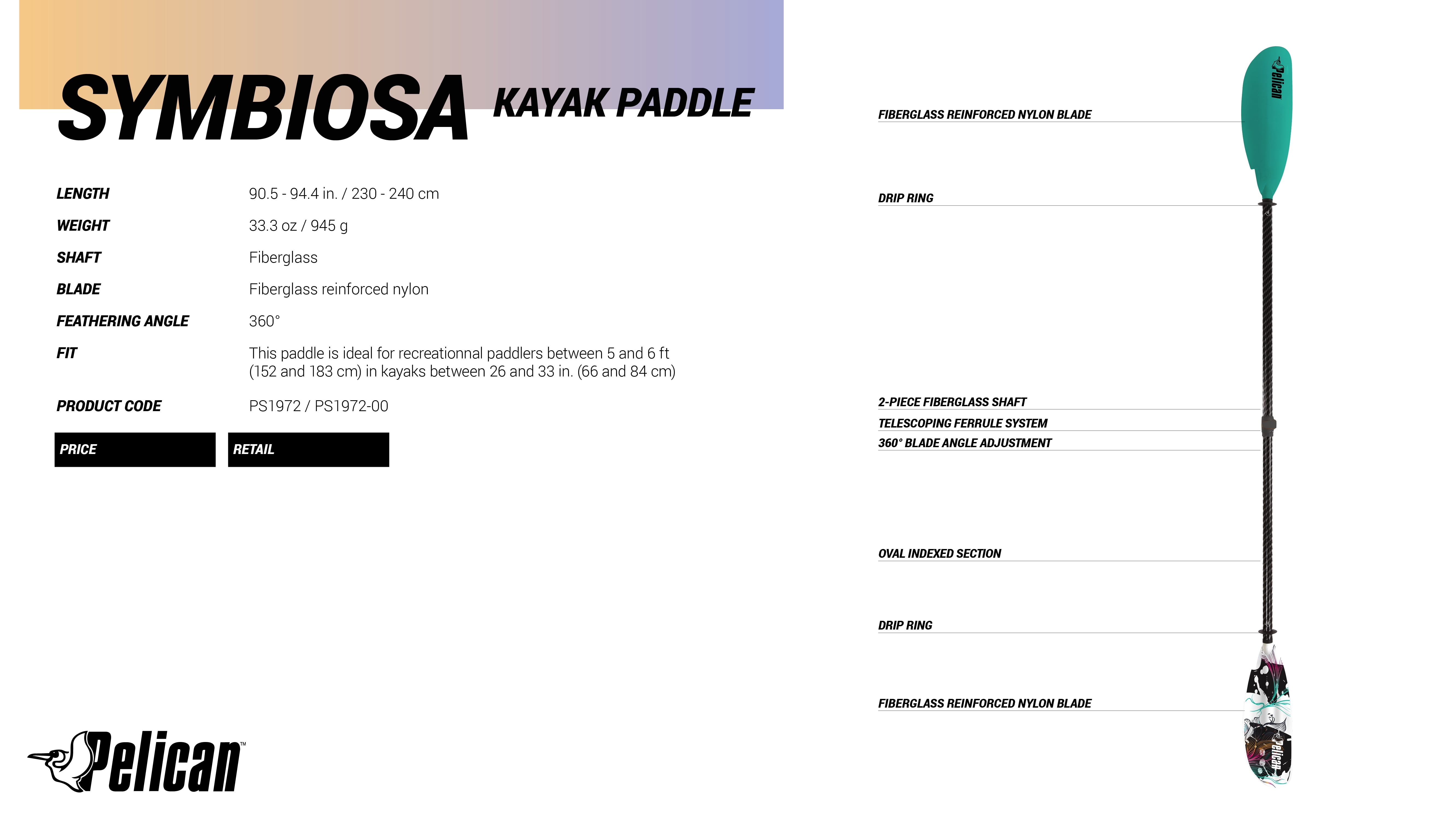 Pelican - Symbiosa Adjustable Kayak Paddle 90.5"-94.4" - Image 13