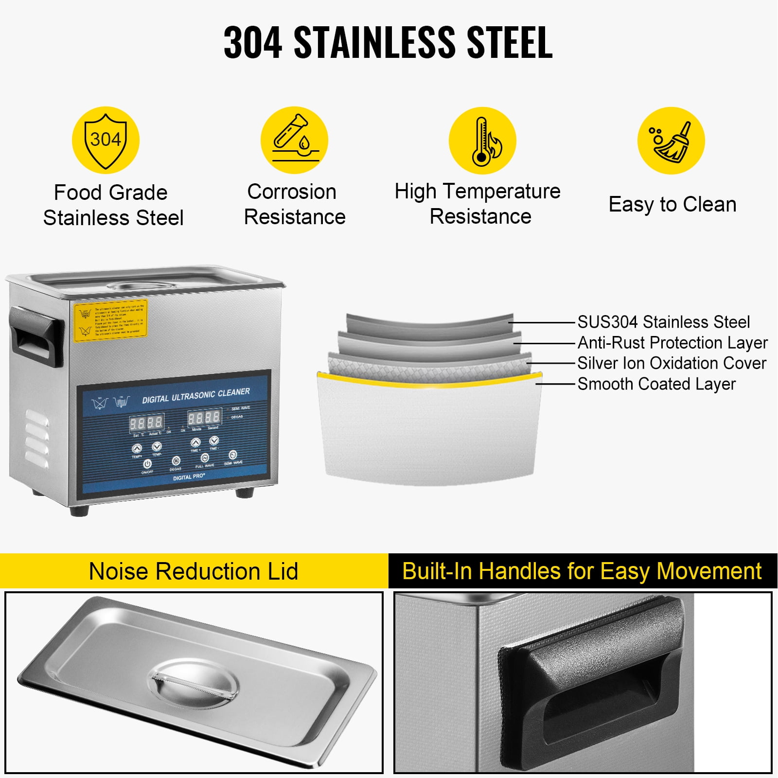 VEVOR 6L Ultrasonic Cleaner 28/40khz Dual Frequency Ultrasonic Cleaner Stainless Steel Digital Lab Ultrasonic Cleaner with Heater Timer for Watch Glasses Small Parts Dental Instruments Cleaning - Image 7