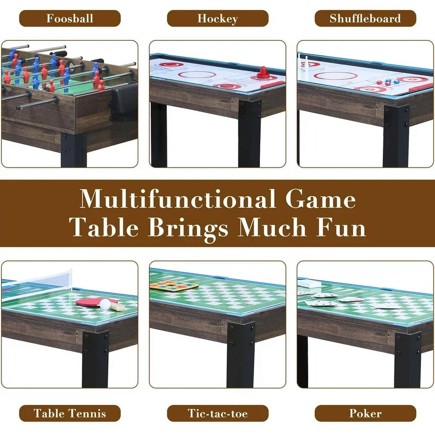 48'' 16 in 1 Multi Game Table Combo Game Table Set for Game Room, Multifunctional Game Table with Bow, Arrow, Basketball, Football, Hockey, Foosball, Shuffleboard, Ping Pong, Chess, Checkers, Bowling - Image 4
