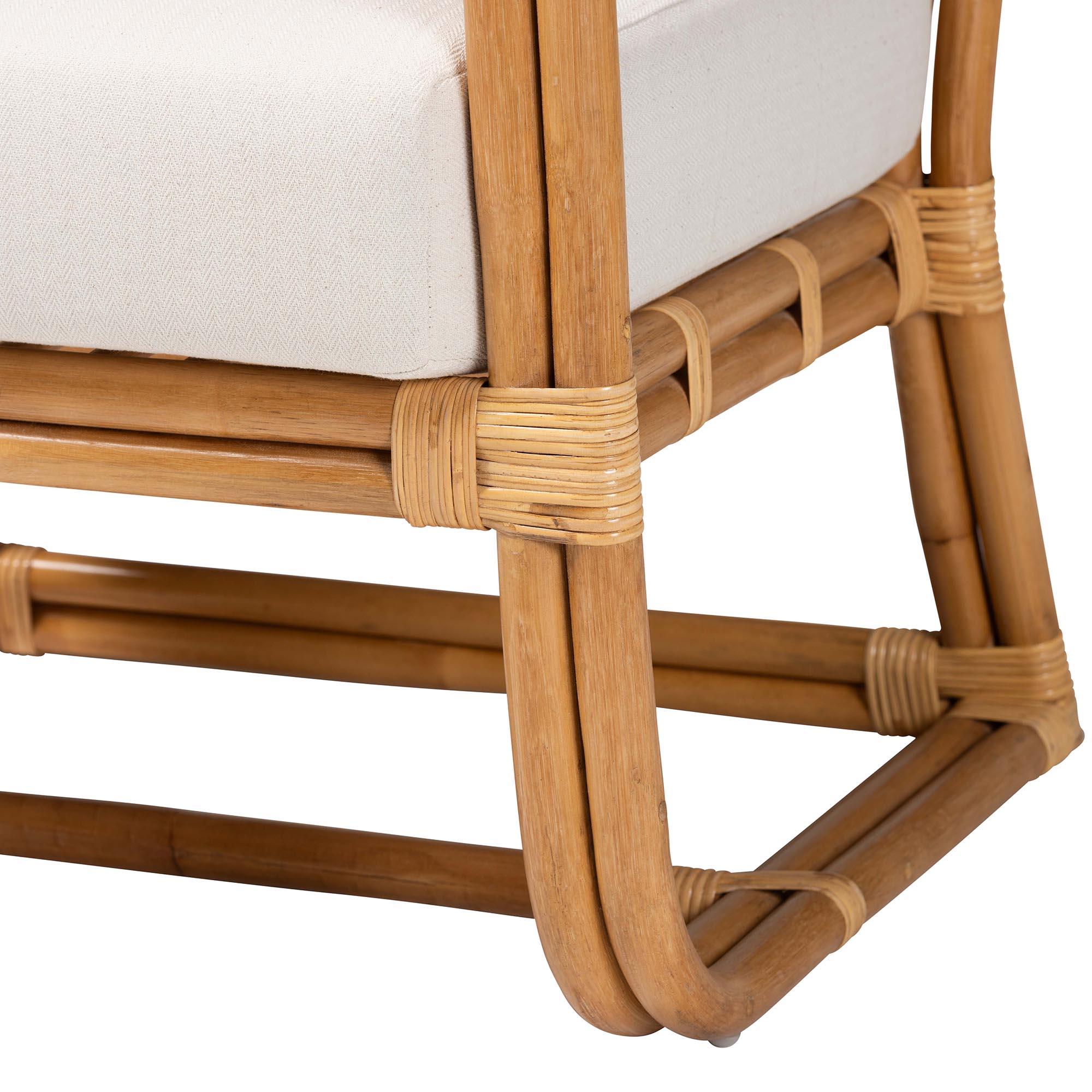 Bali & Pari Bohemian Natural Rattan Fabric Foam Solid Print Arm Chair, White/Light honey - Image 6
